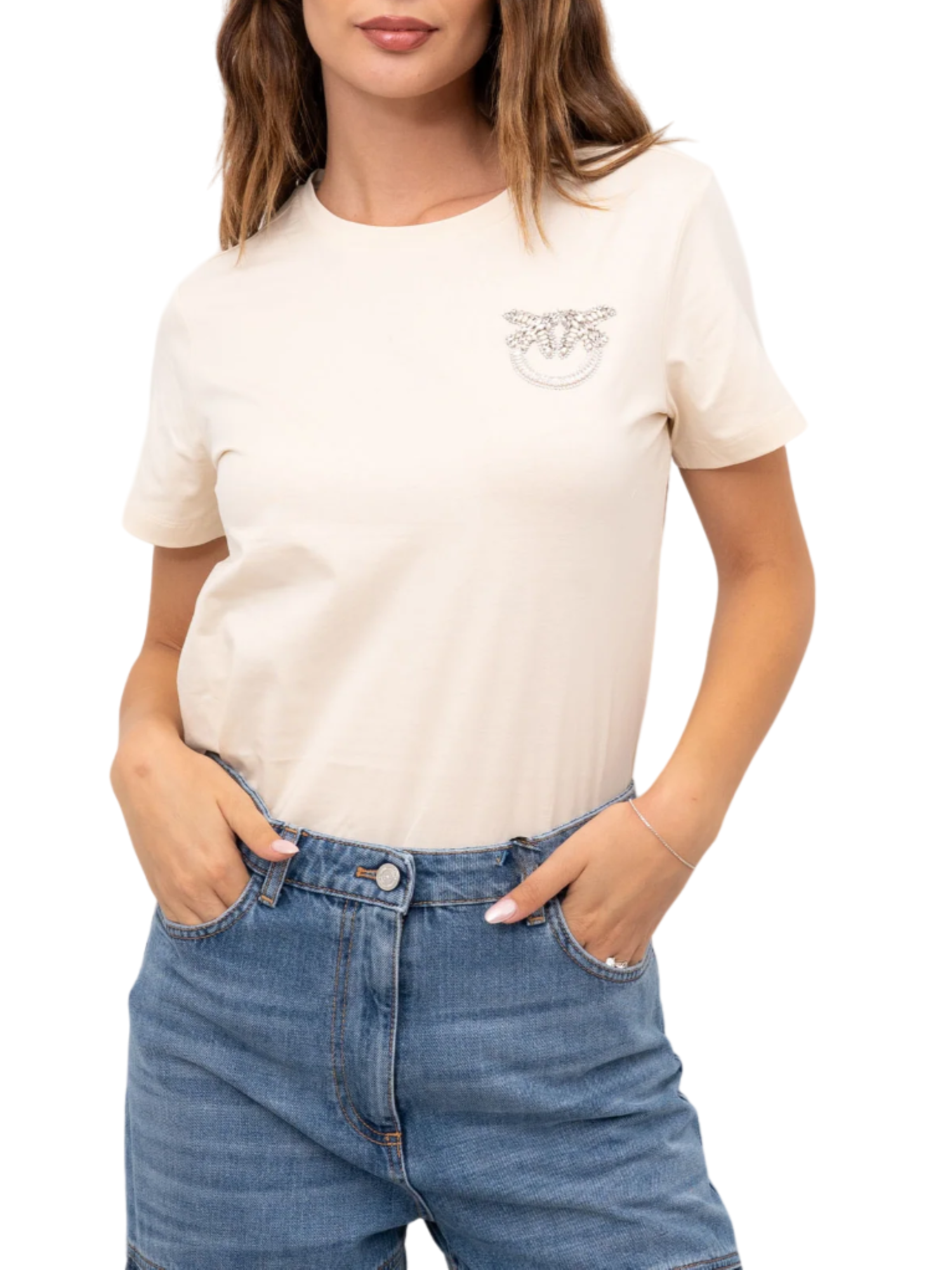Pinko T-shirt manica corta Nambrone con logo gioiello beige 103320-A24E Z12 PINKO 