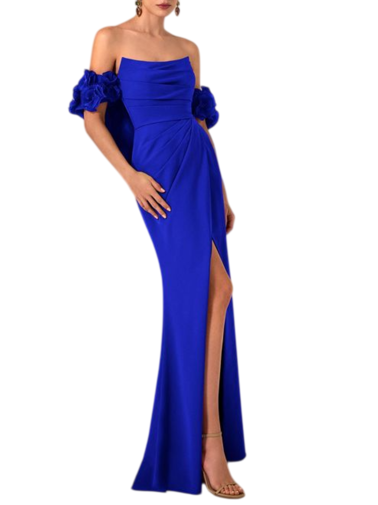 Marfil abito da cerimonia e coprispalle a fiori bluette 1J207CRL00 635-AZUL KLEIN MARFIL BARCELONA 