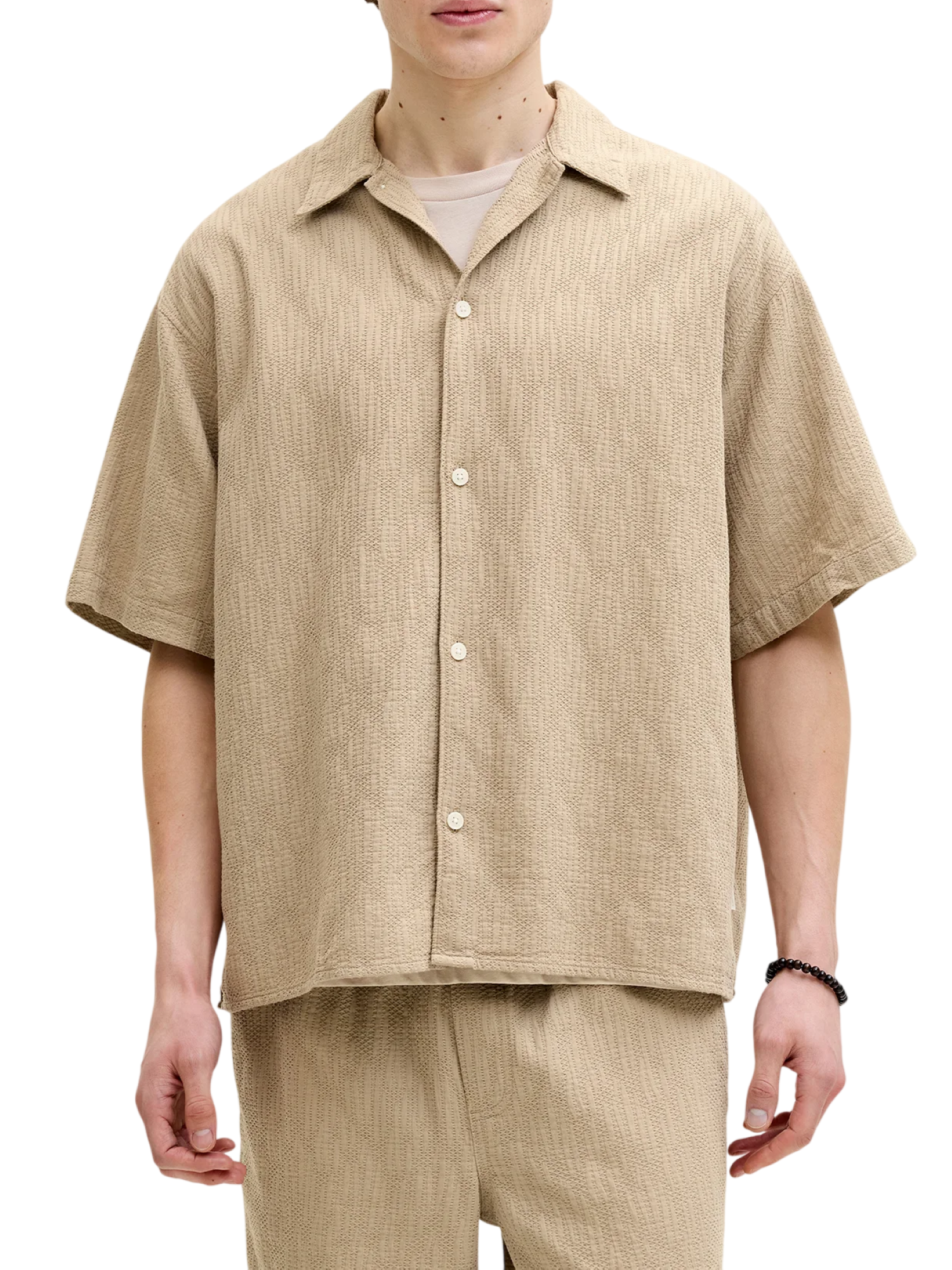 Jack&Jones camicia manica corta uomo beige 12293555 CROCKERY JACK&JONES 