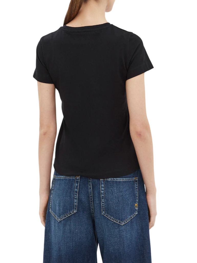 Pinko T-shirt manica corta Bussolotto con logo ricamato nero