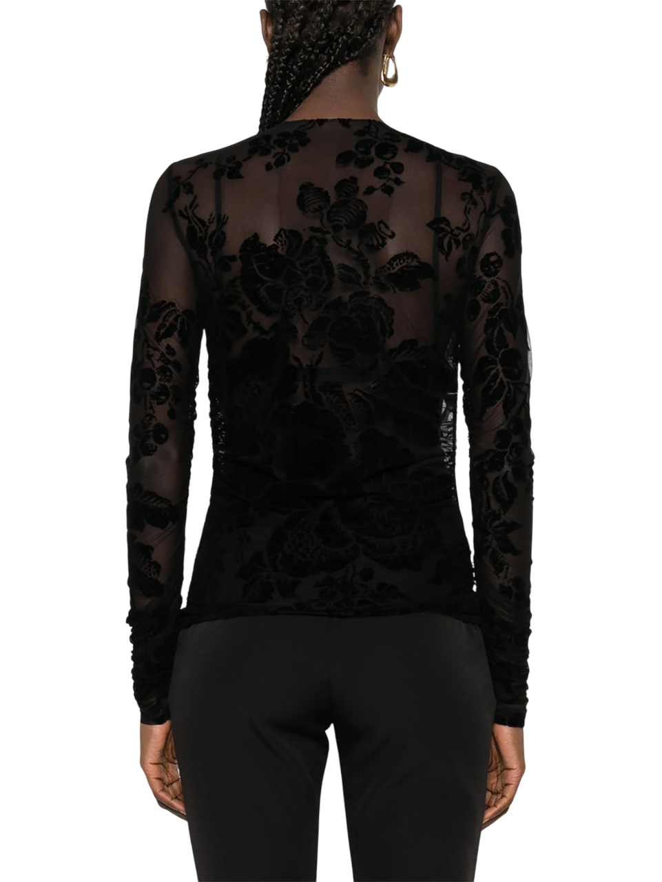 Pinko top Puzzle in tulle floreale flock nero 105601-A2QD ZD0 PINKO 