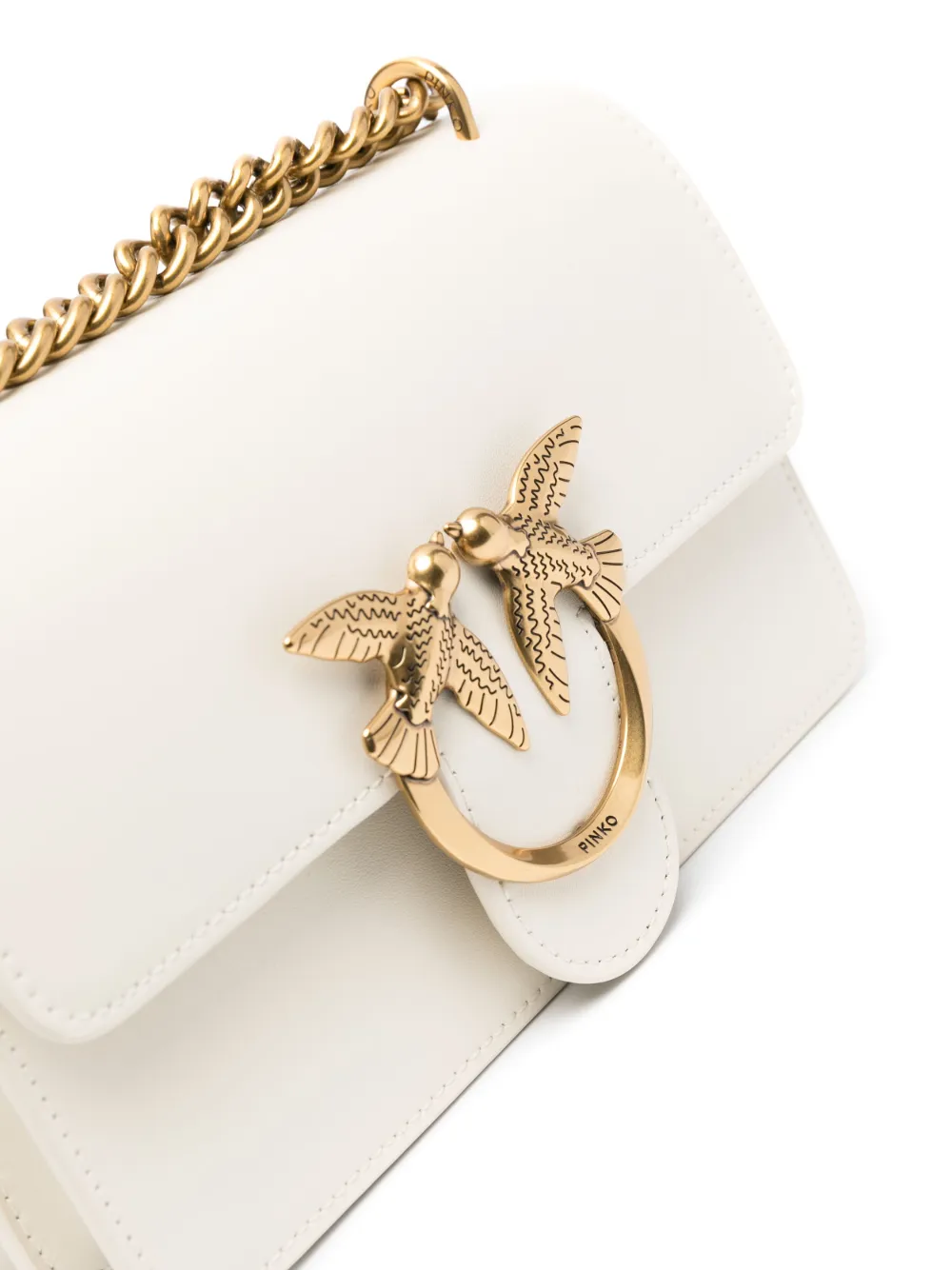 Pinko borsa Love One Mini in pelle con logo Love Birds bianco oro