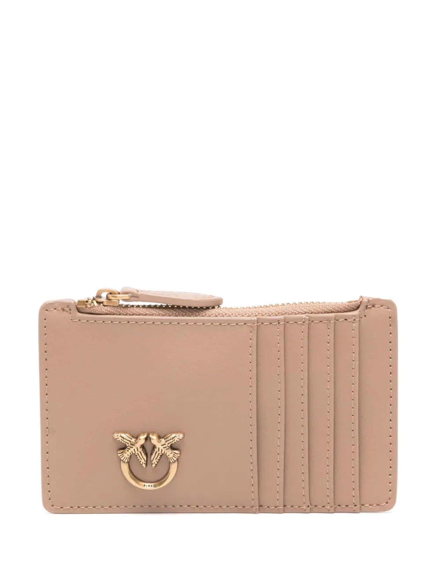 Pinko portacarte Airone in pelle con logo beige