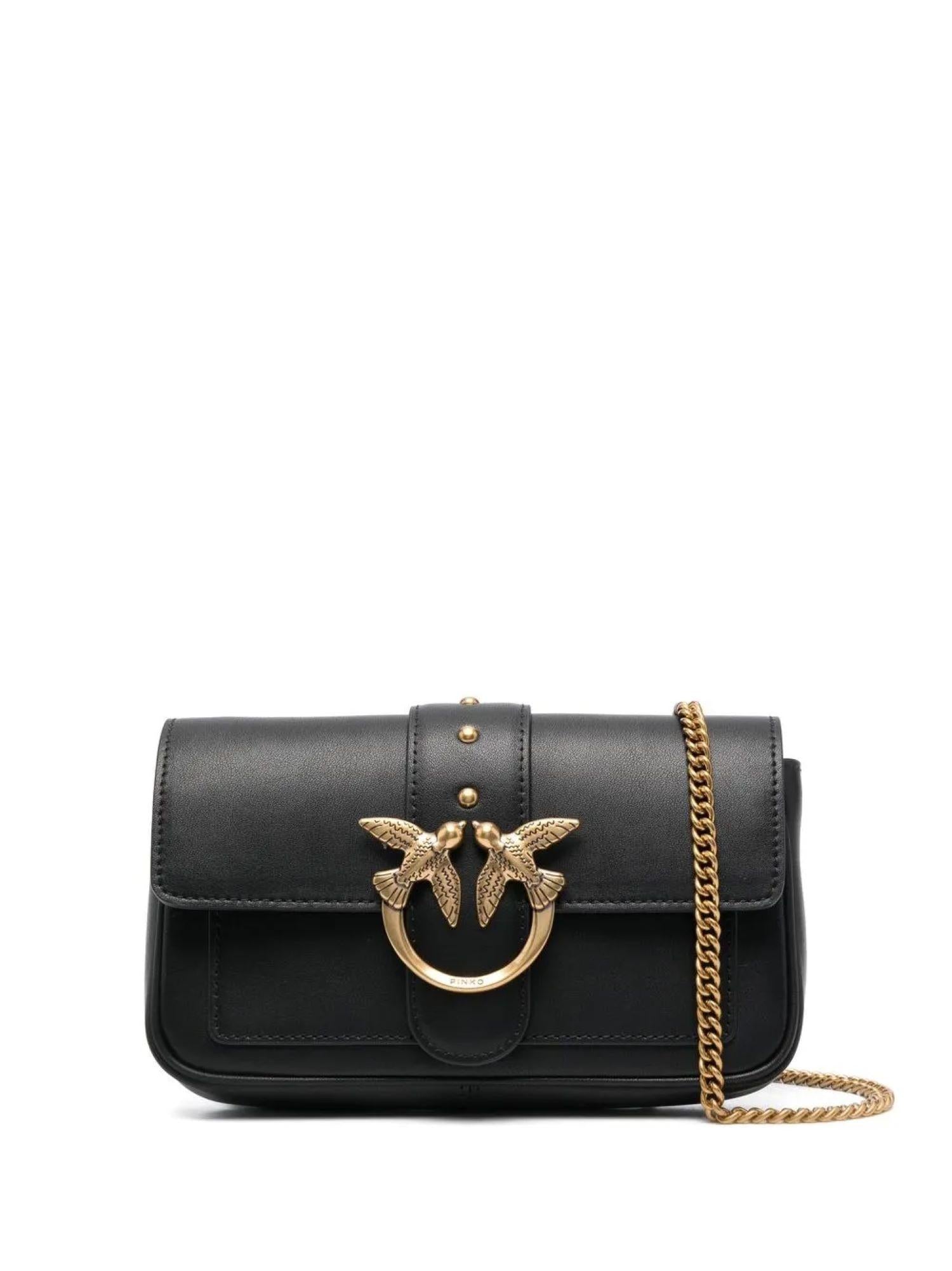 Pinko borsa a tracolla Love One Pocket in pelle con borchie nero oro 100061-A0F1 Z99Q PINKO 