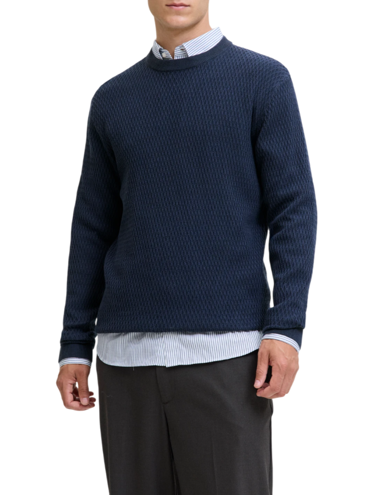 Jack&Jones maglia uomo girocollo trama rombi blu 12283381 DARK NAVY-TWIST JACK&JONES 