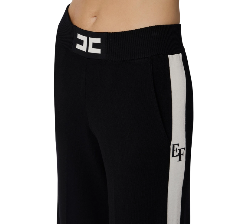 Elisabetta Franchi pantaloni palazzo in maglia con logo nero KP69S56E2 EF3 ELISABETTA FRANCHI 