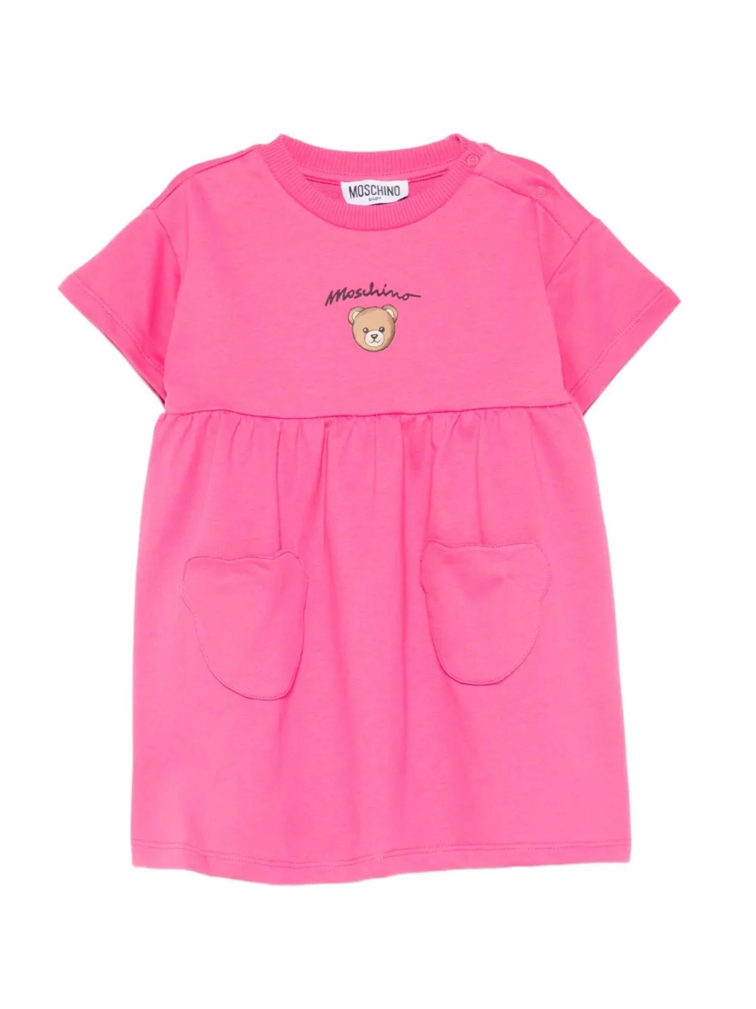 Moschino abito neonata manica corta con tasche fucsia MDV0DG-LCA19 50533 MOSCHINO 