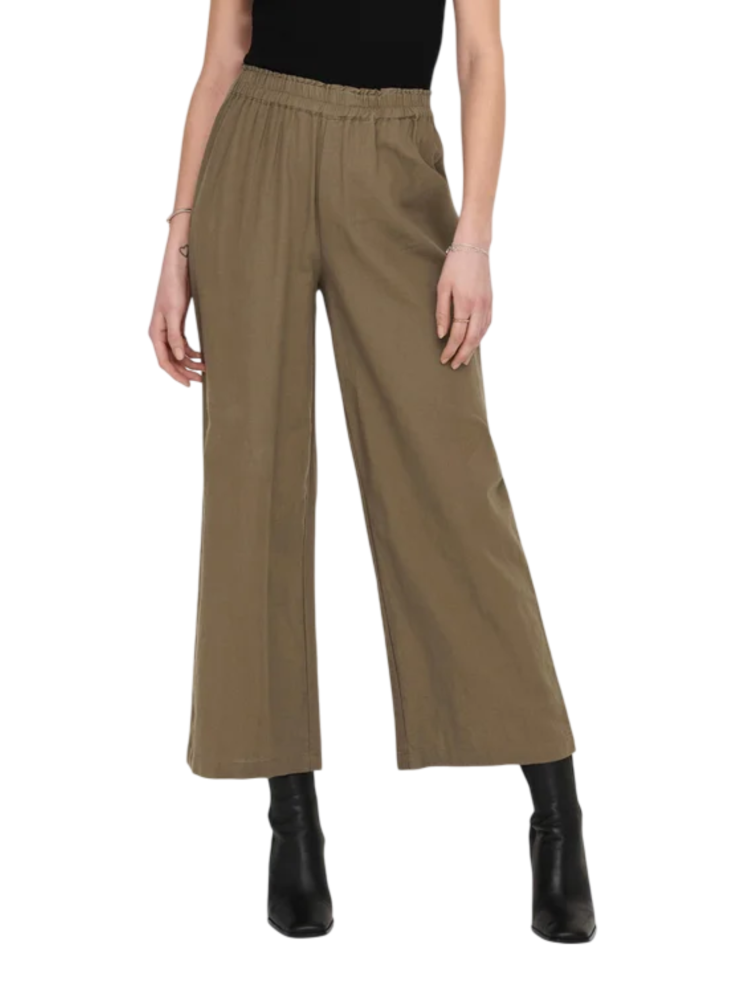 Only pantaloni gamba larga Tokyo in misto lino marrone 15259590 BRINDLE ONLY 