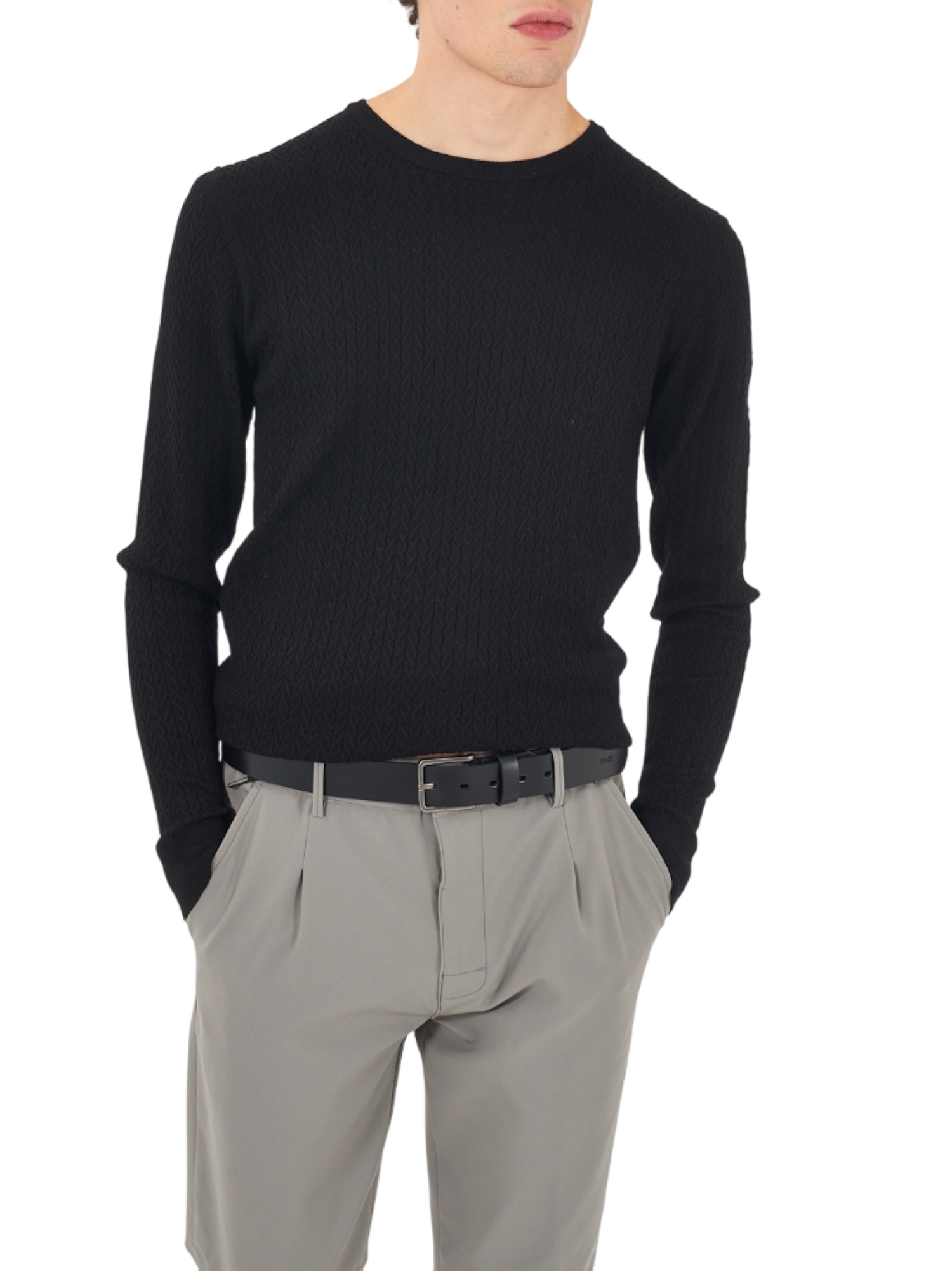 Yes Zee maglia uomo con trecce nero M824-ME00 0801 YES-ZEE 