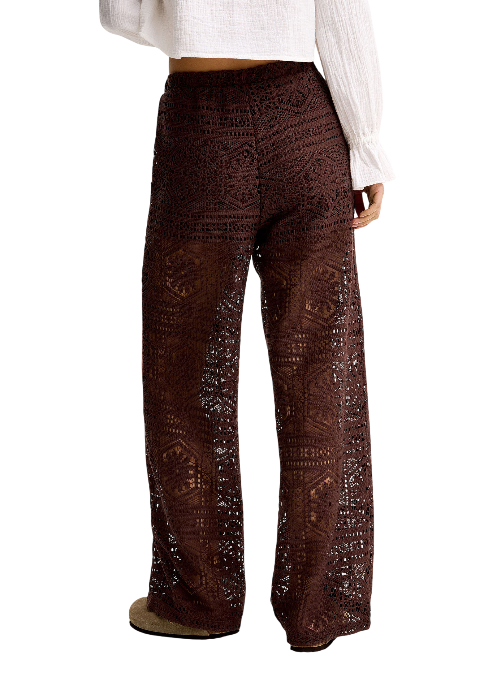 Only pantaloni crochet donna gamba larga marrone 15372107 SHOPPING BAG ONLY 
