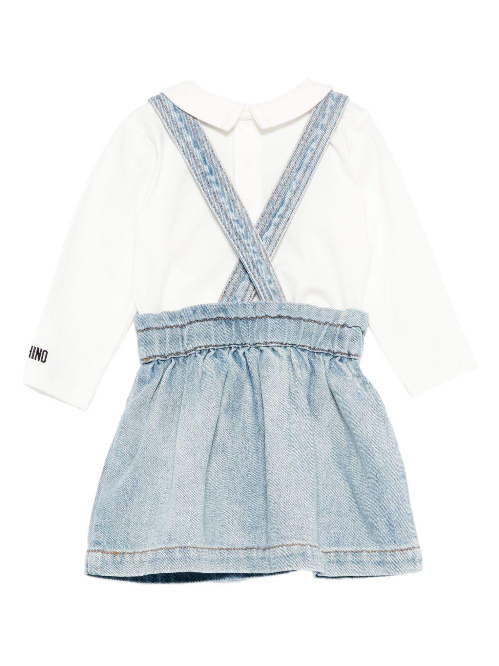 Moschino completo neonata salopette e T-shirt panna blu MDK039-L0E36 40059 MOSCHINO 
