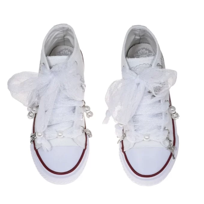 QUICKAS Sneakers alte in tela con tulle e ciondoli Bianco S2424 BLANCO QUICKAS 