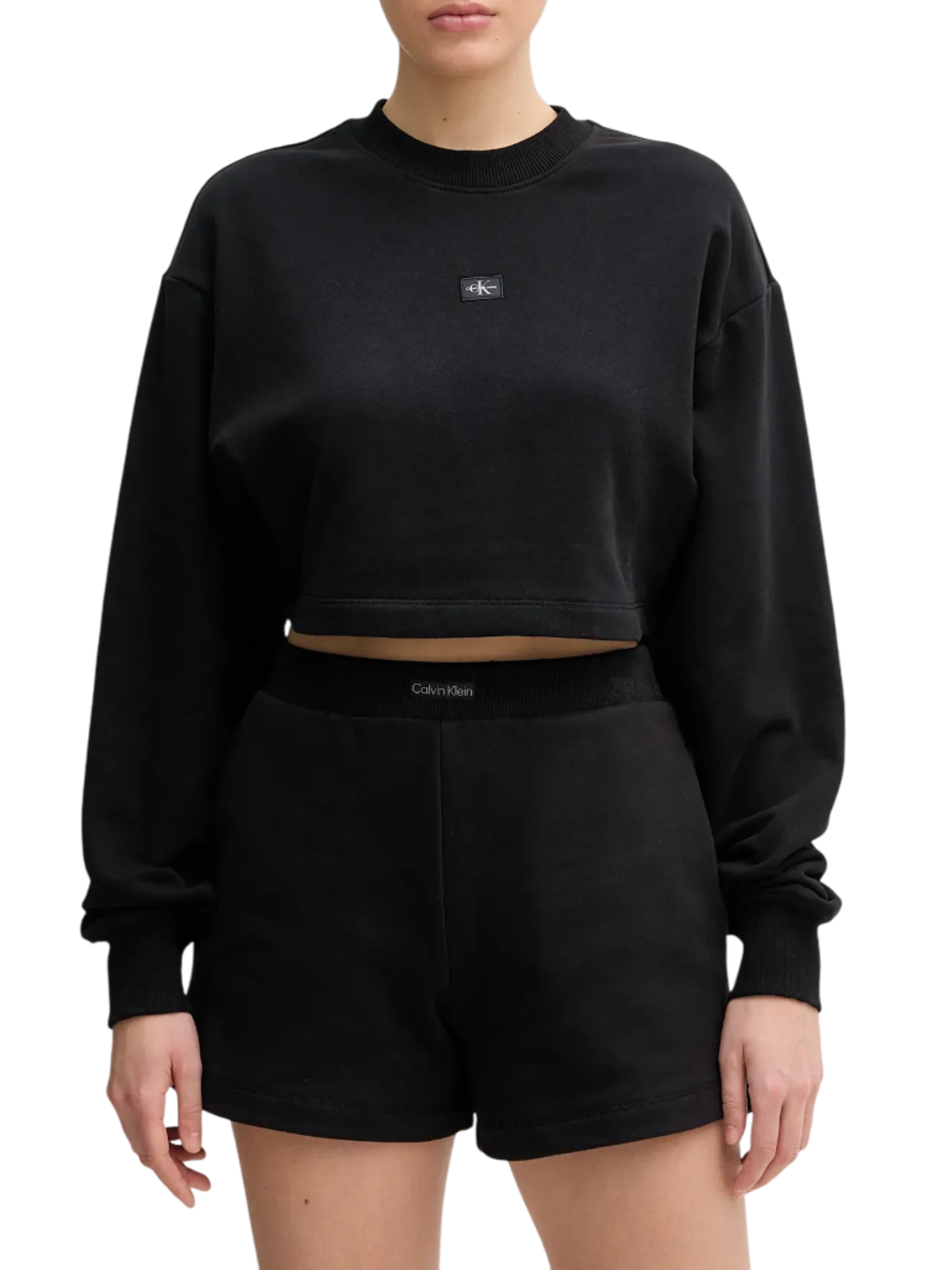 Calvin Klein Jeans felpa crop con patch logato nero J20J225370 BEH Calvin Klein Jeans 