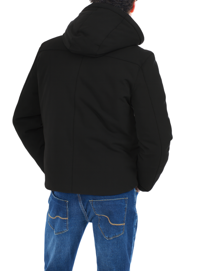 Yes Zee piumino corto in softshell con cappuccio nero J834-NM00 0801 YES-ZEE 