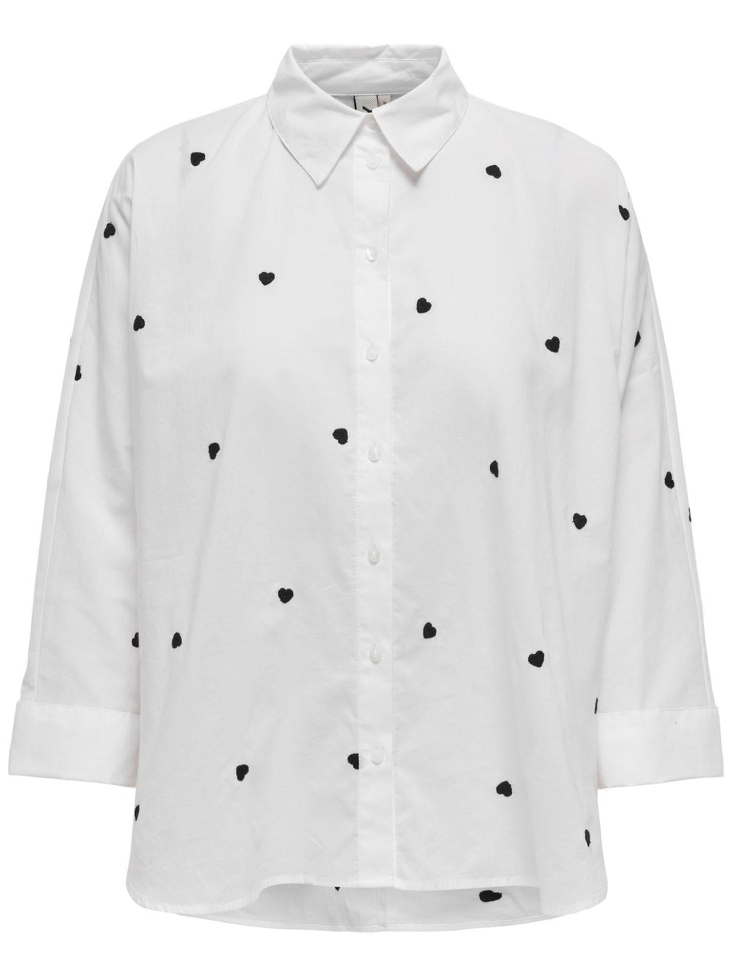 Only camicia manica lunga con cuori ricamati bianco