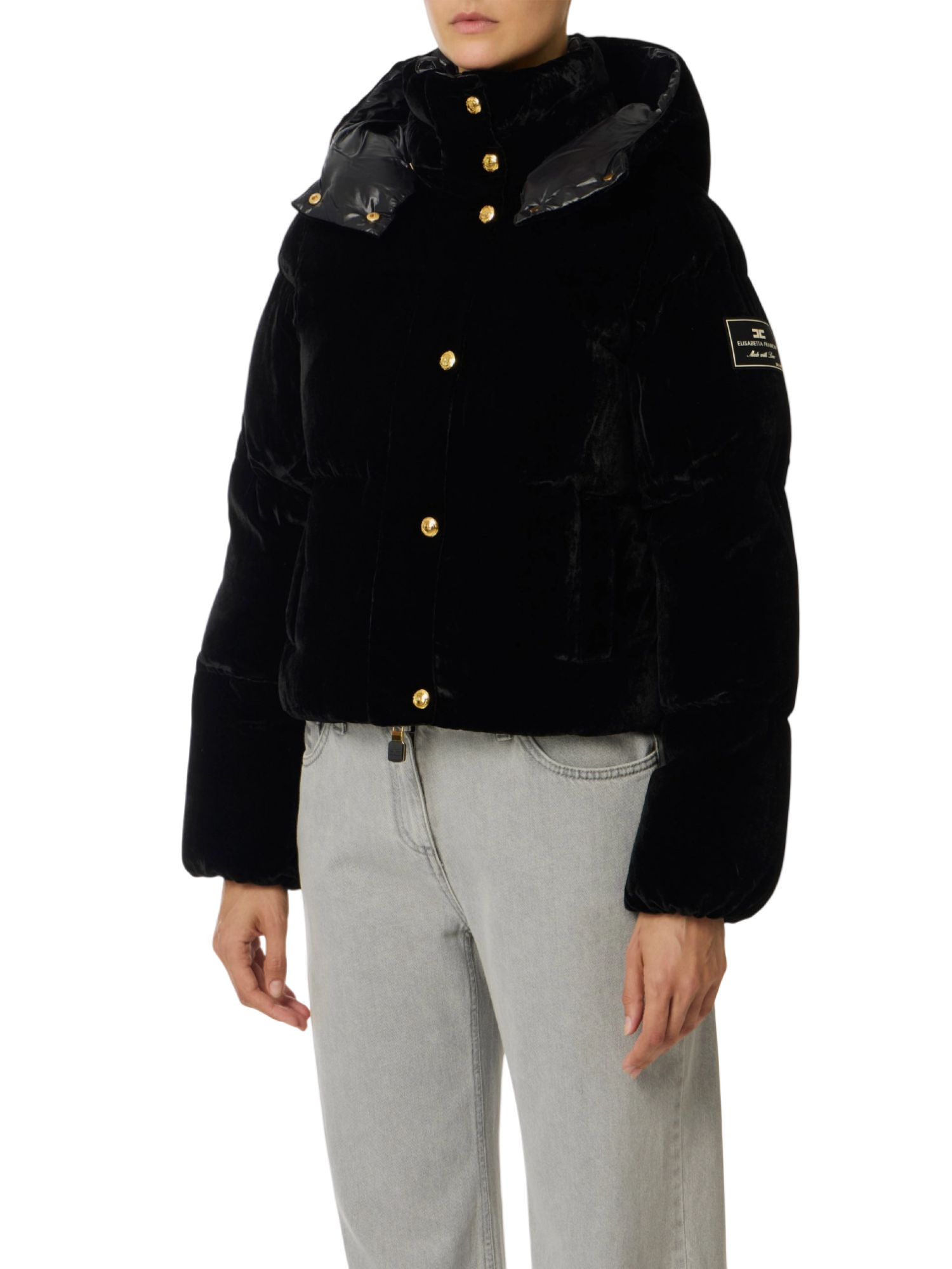 Elisabetta Franchi giubbino imbottito crop in velluto nero PI82D56E2 110 ELISABETTA FRANCHI 