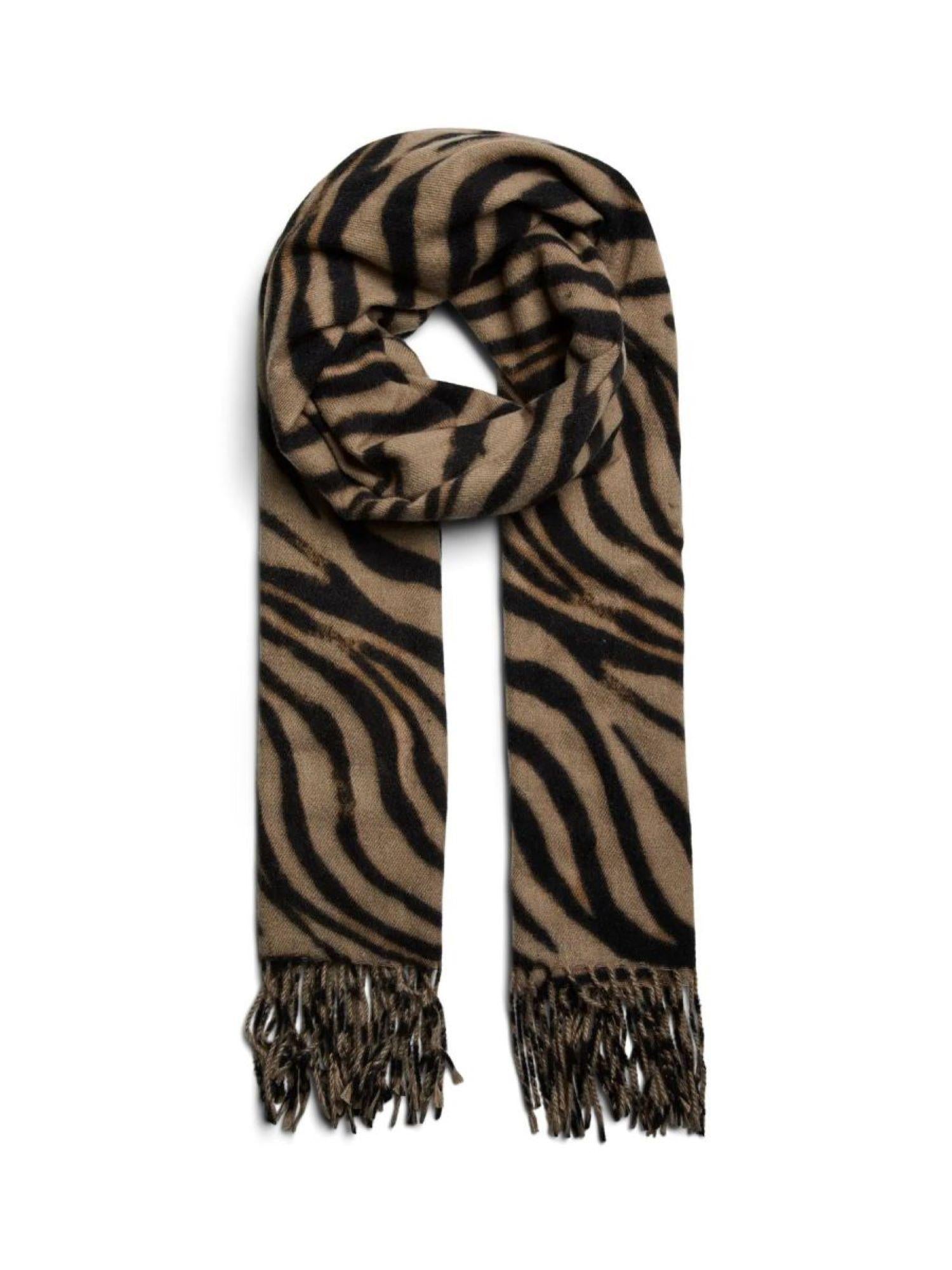 Pieces sciarpa donna in fantasia con frange tortora 17159757 GREIGE TIGER PIECES 