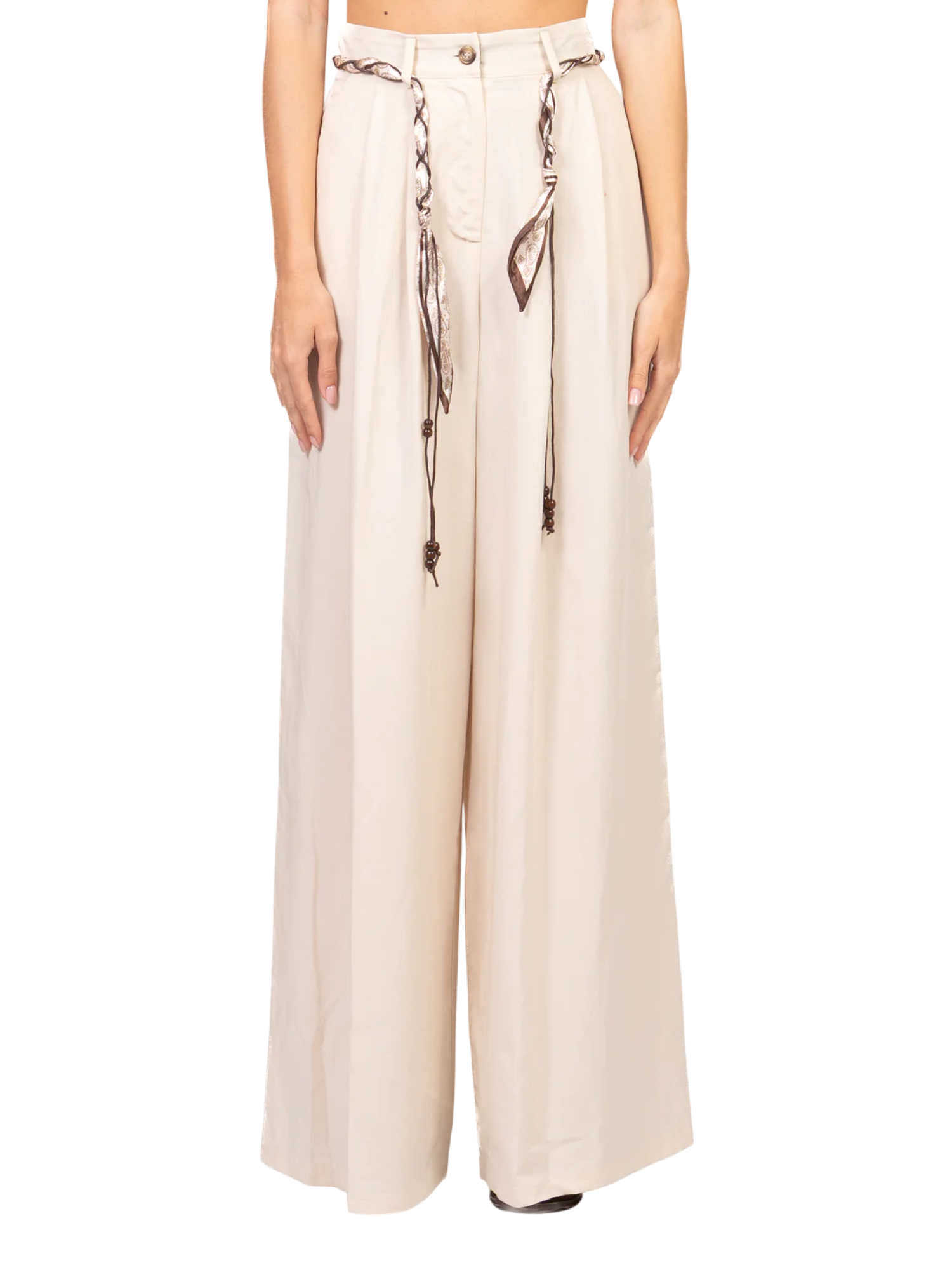 Vicolo pantaloni palazzo donna misto lino con foulard ecrù TAB2161 BURRO VICOLO 