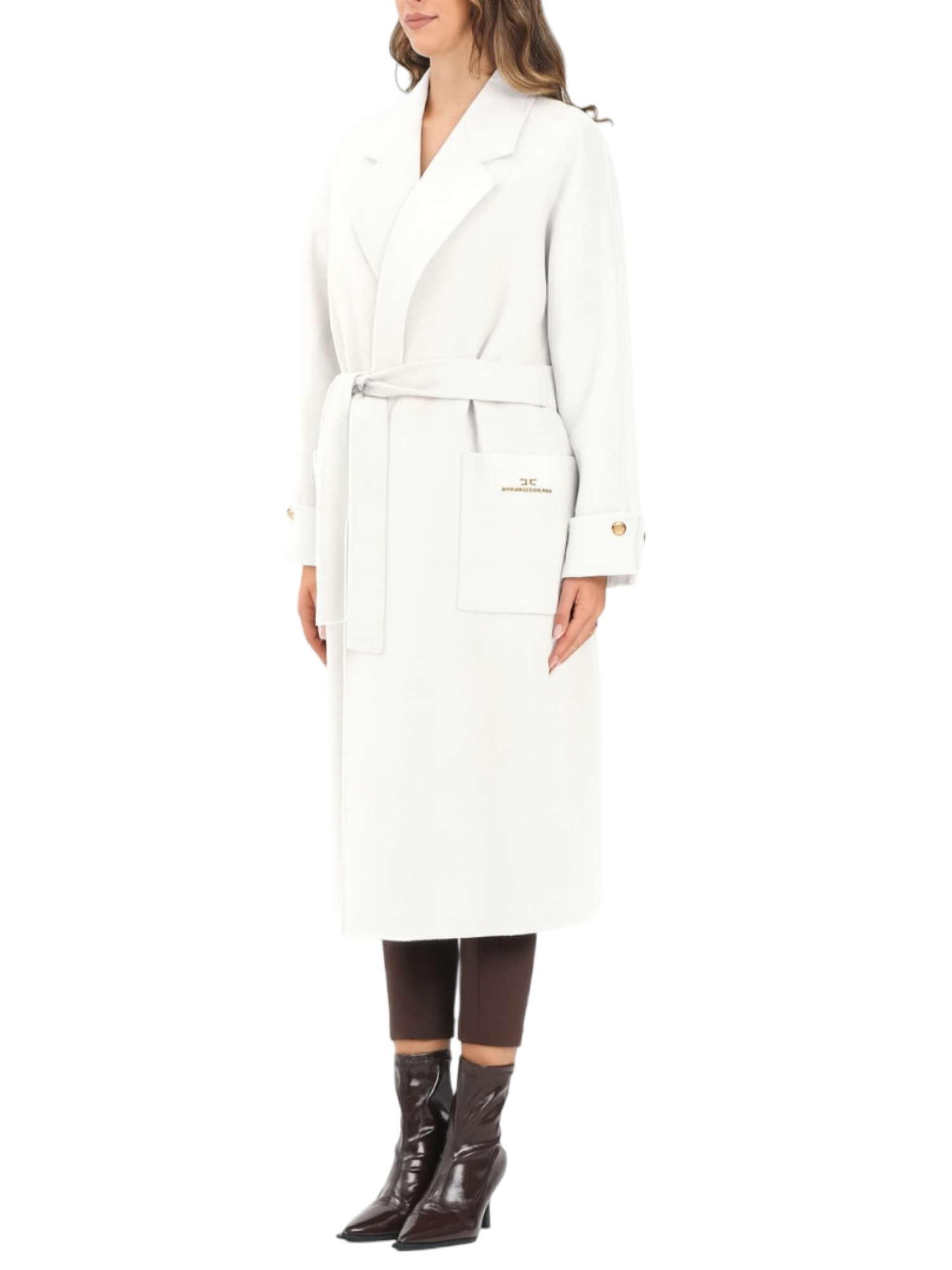 Elisabetta Franchi cappotto lungo con cintura in lana bianco latte CP68D56E2 DZ9 ELISABETTA FRANCHI 