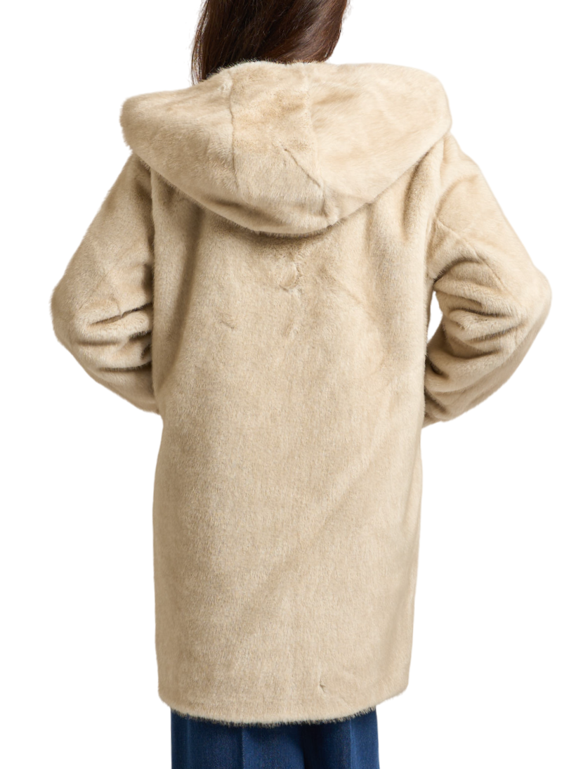 Yes Zee pelliccia ecologica con cappuccio beige O059-KI00 0222 YES-ZEE 