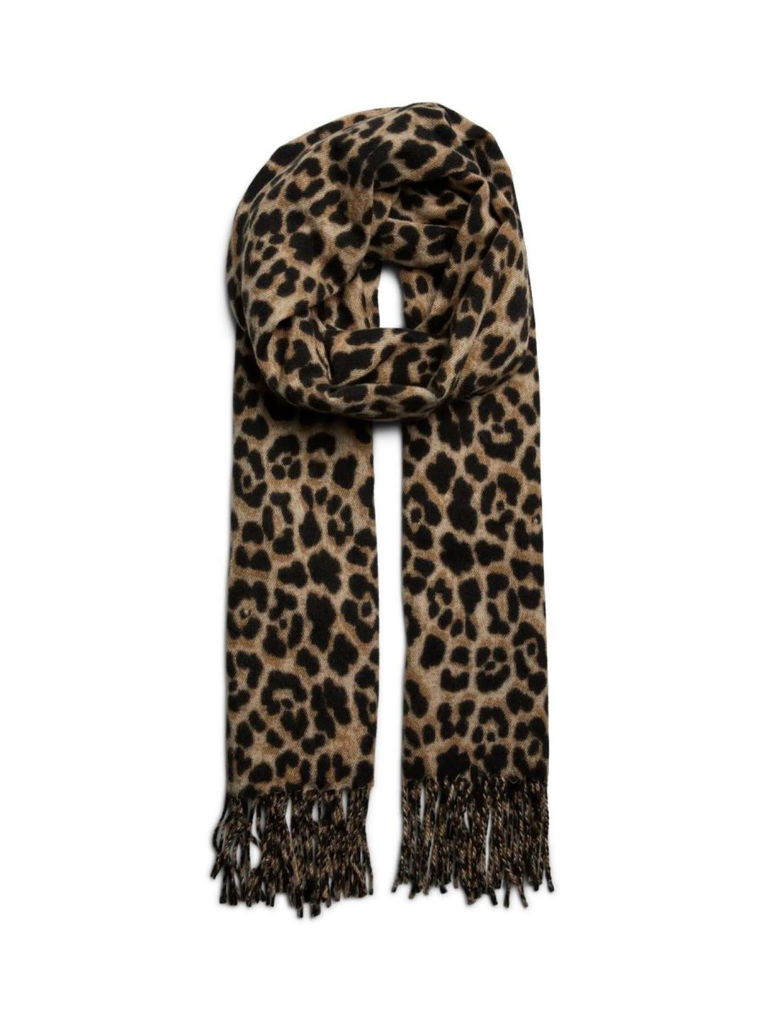 Pieces sciarpa donna in fantasia animalier beige nero 17159757 TOASTED COCONUT LEO PIECES 