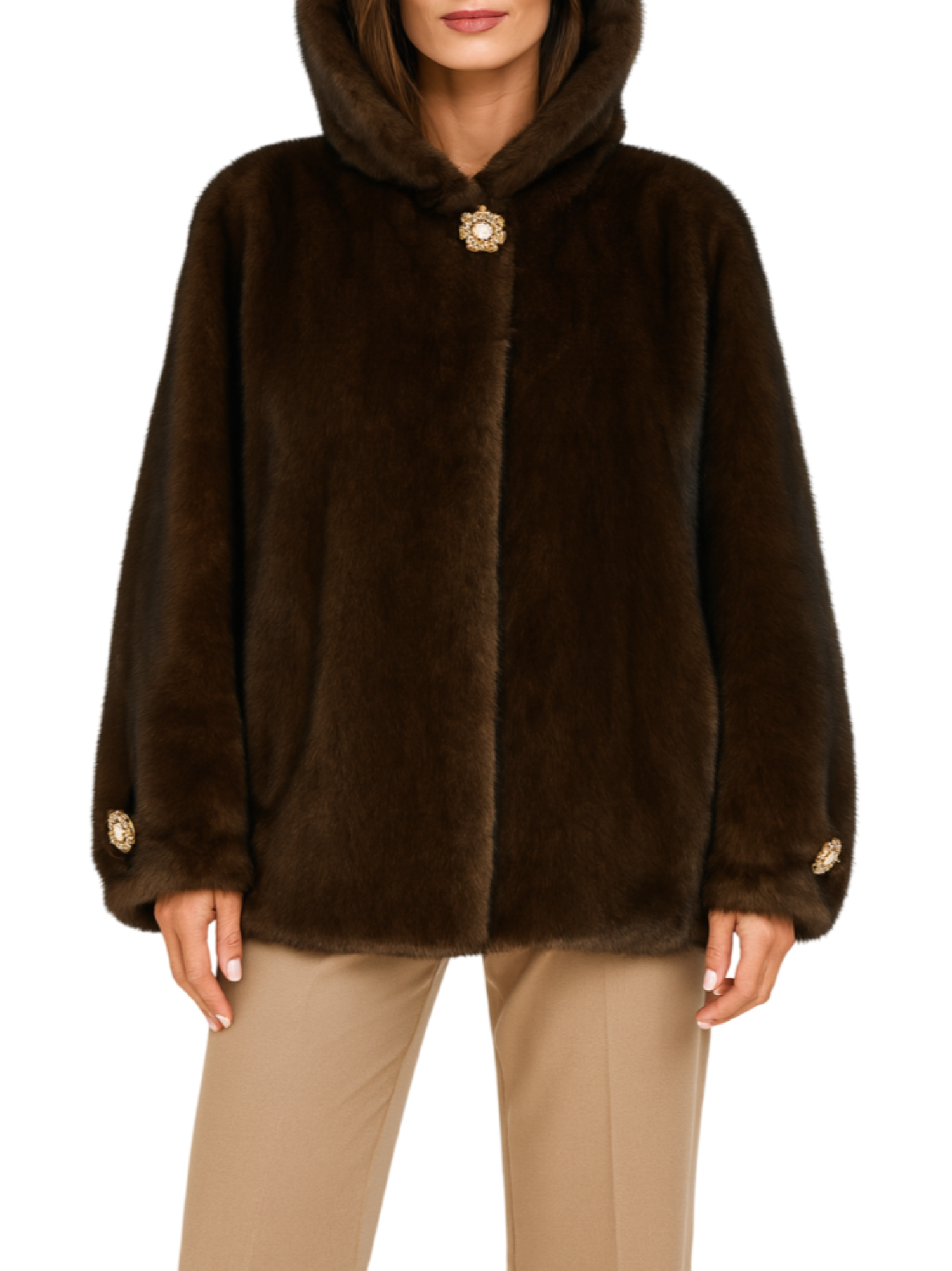 Lola by Sandro Ferrone pelliccia ecologica con cappuccio marrone L130YBFANNE MARRONE Lola BY S.FERRONE 