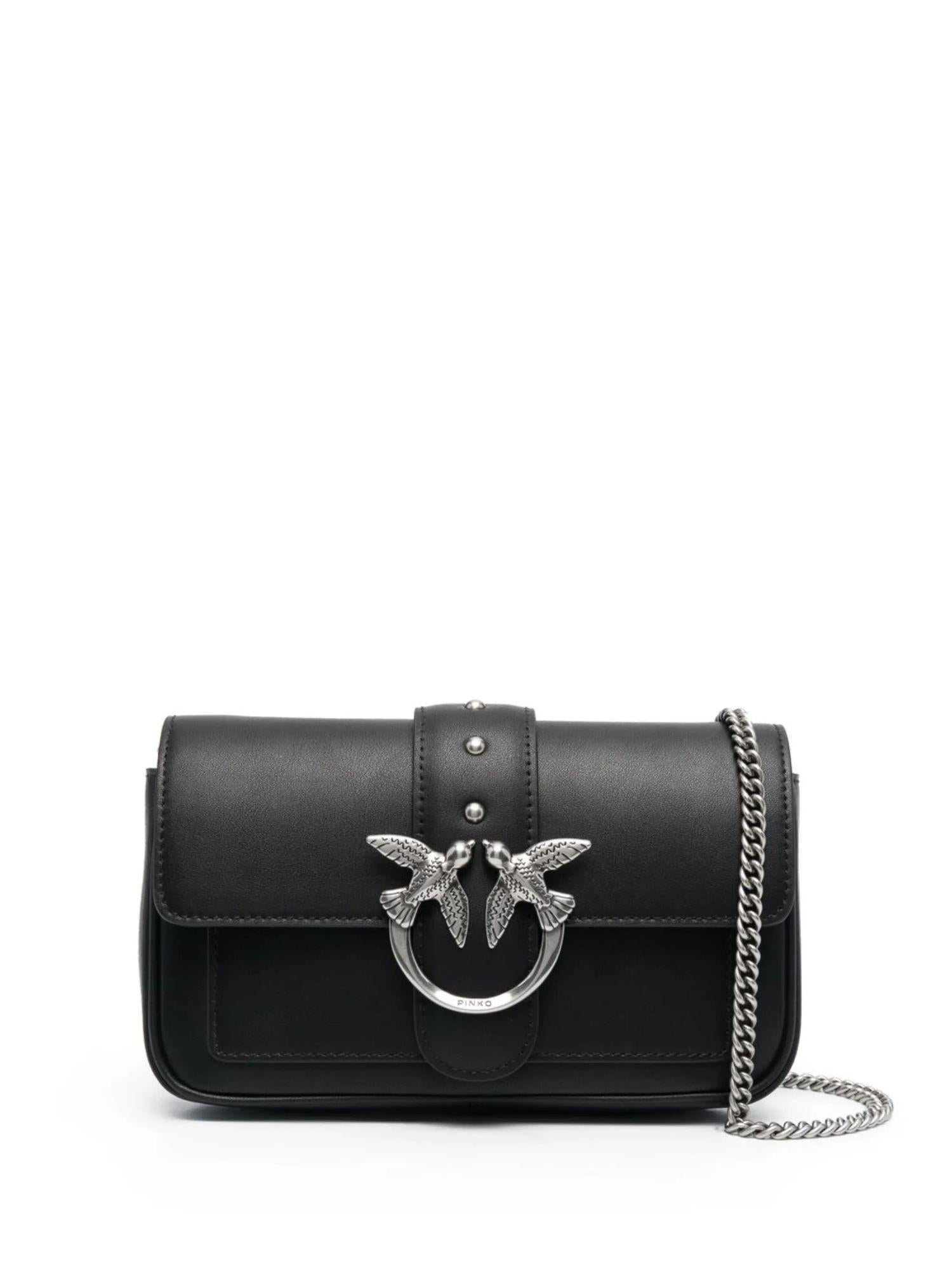 Pinko borsa a tracolla Love One Pocket in pelle con borchie nero argento