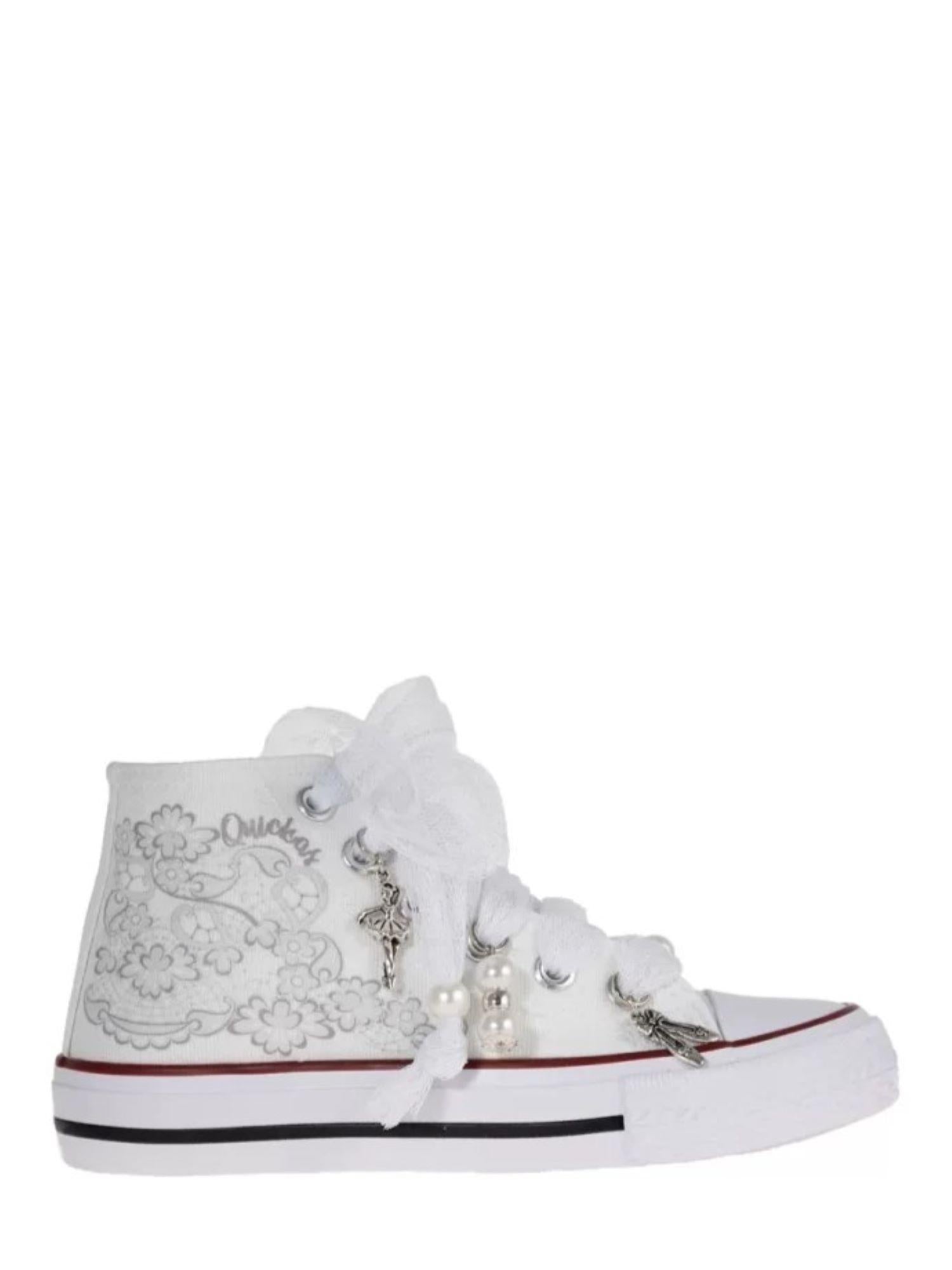 QUICKAS Sneakers alte in tela con tulle e ciondoli Bianco S2424 BLANCO QUICKAS 
