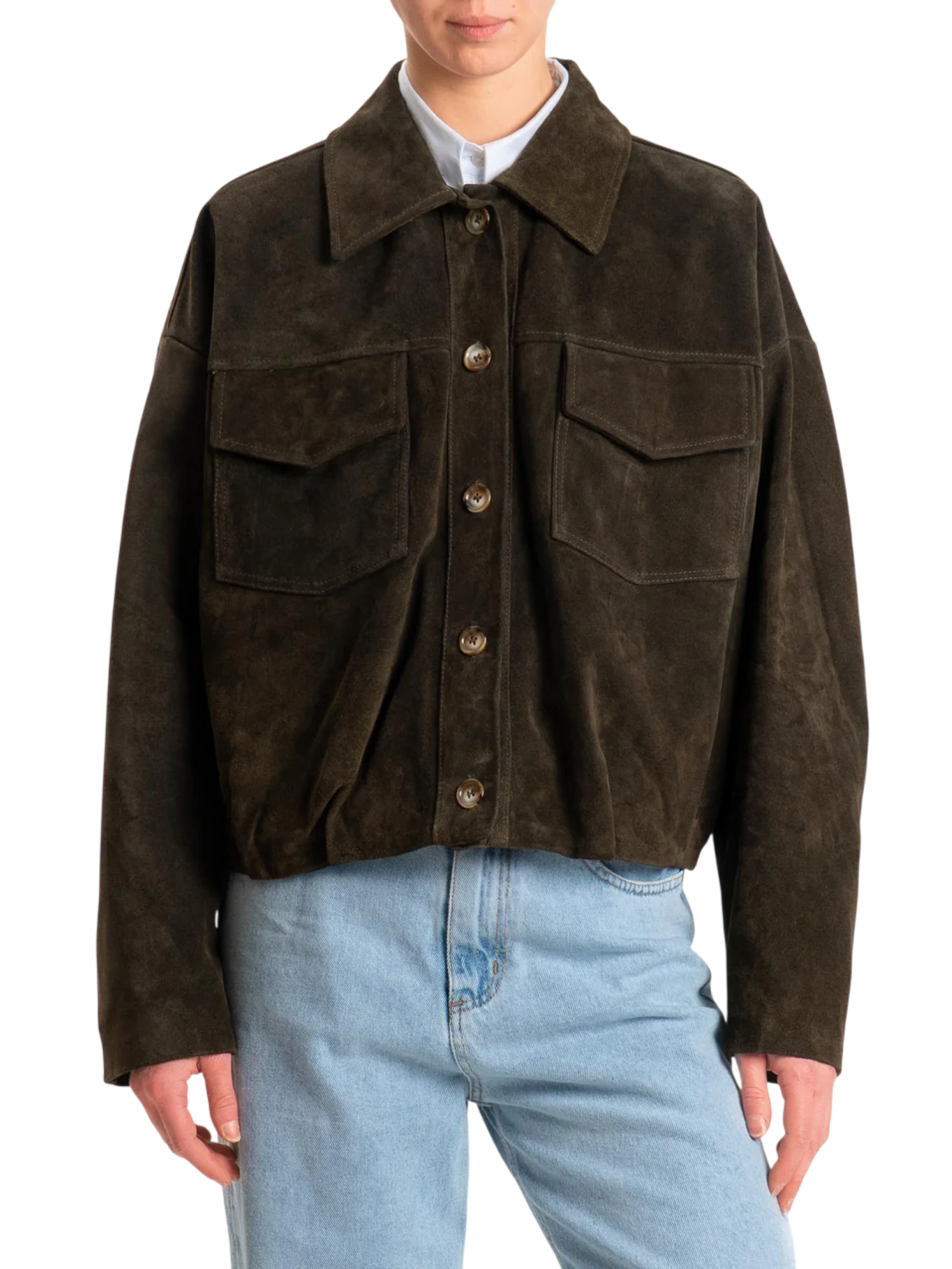 Vicolo giubbino in pelle scamosciata con tasconi verde fango TAB0171 VERDE SCURO VICOLO 