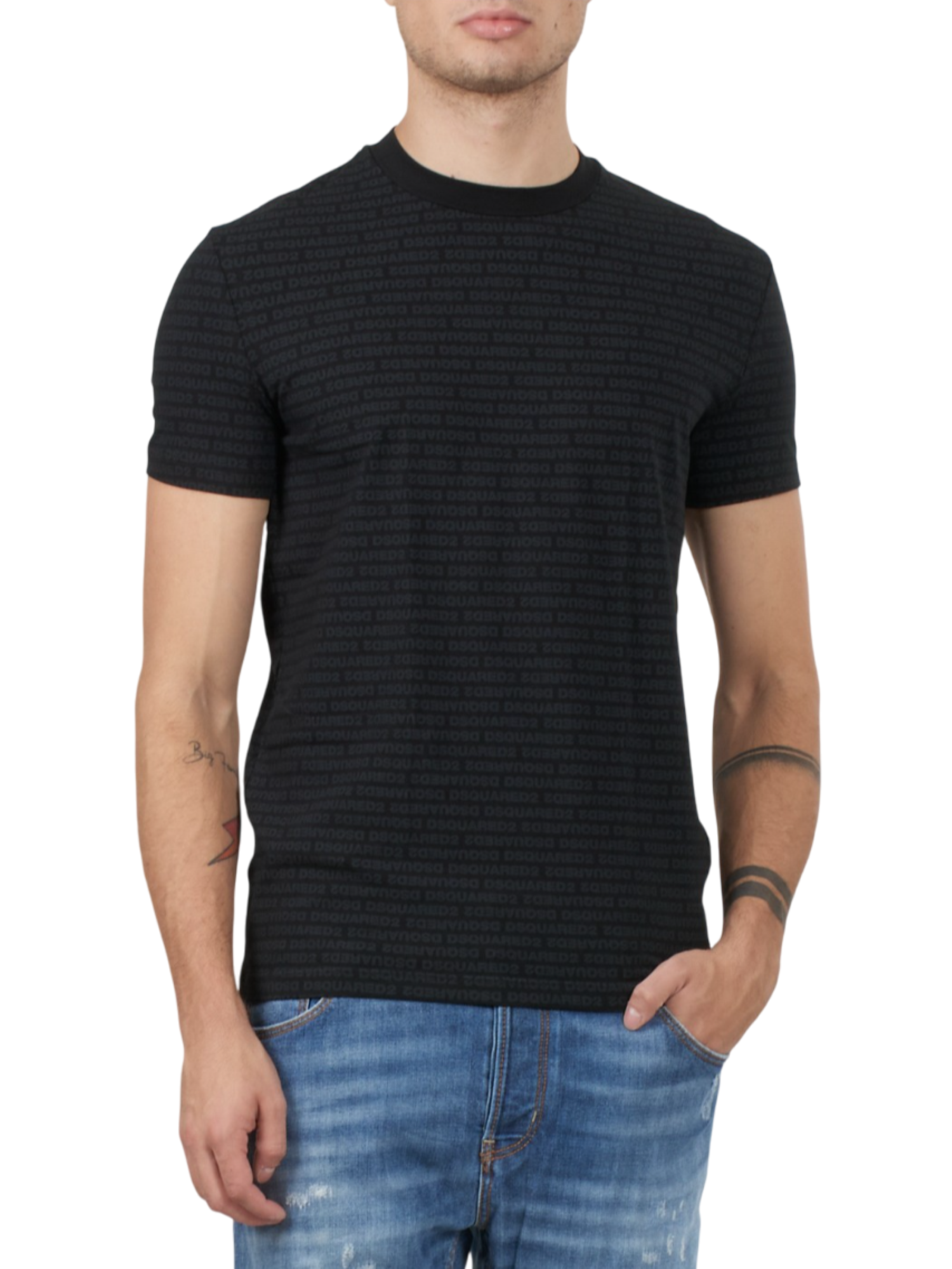 Dsquared2 T-shirt maniche corte con logo all over nero D9M205510 BLACK DSQUARED2 