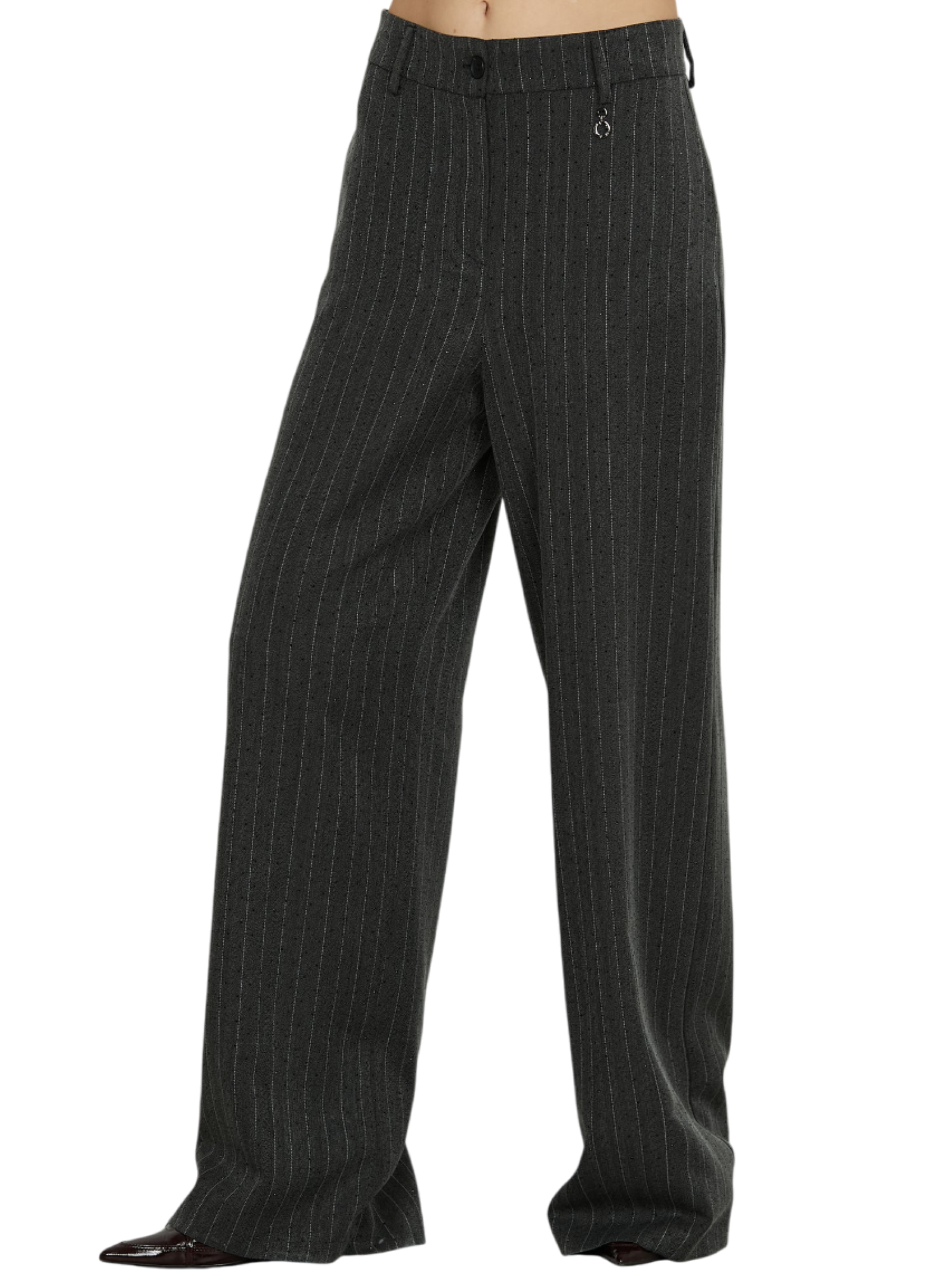 Relish pantaloni palazzo gessati Preziosam con strass grigio PREZIOSAM 1138 RELISH 