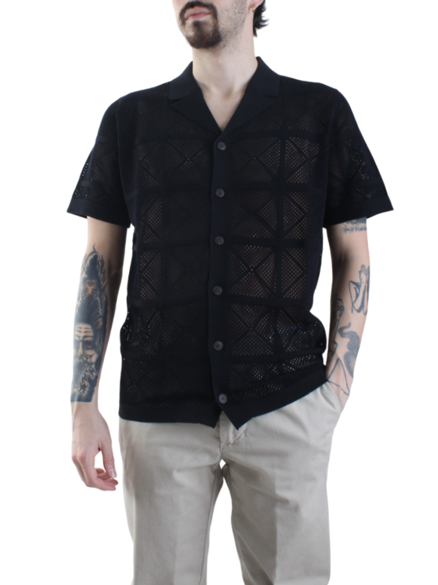 Opificio 4.0 camicia traforata manica corta nero 651163 NERO Opificio 4.0 