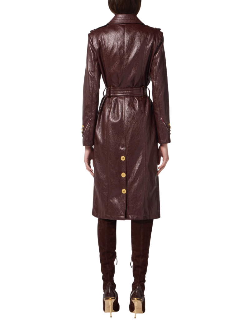 Elisabetta Franchi trench doppiopetto in ecopelle croquelè borgogna SP00256E2 EA4 ELISABETTA FRANCHI 