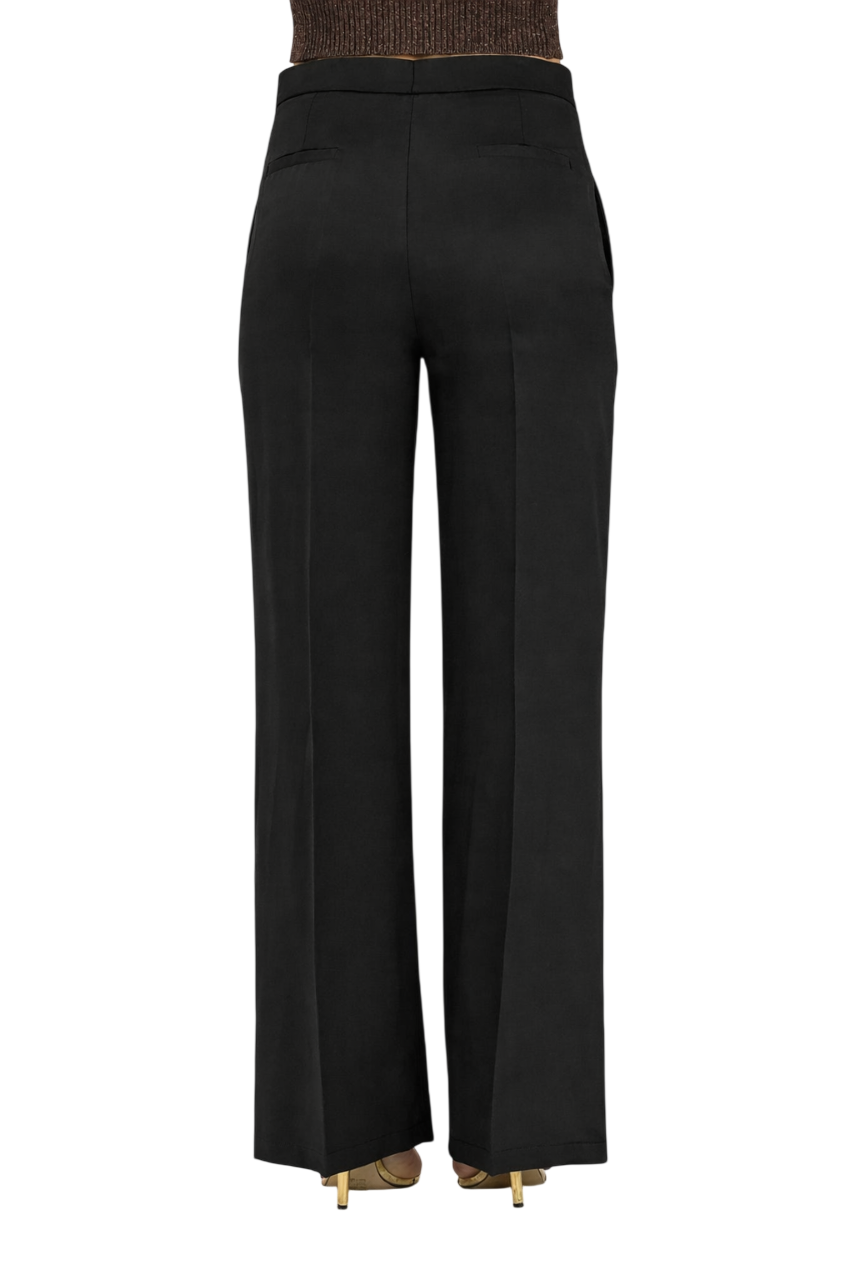 Vicolo pantaloni palazzo donna misto lino nero TAB0250 NERO VICOLO 