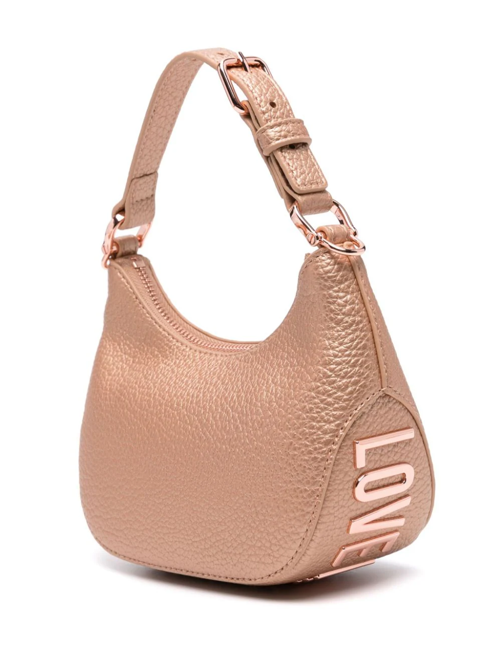 Moschino Love borsa a mezzaluna in ecopelle effetto laminato oro rosa