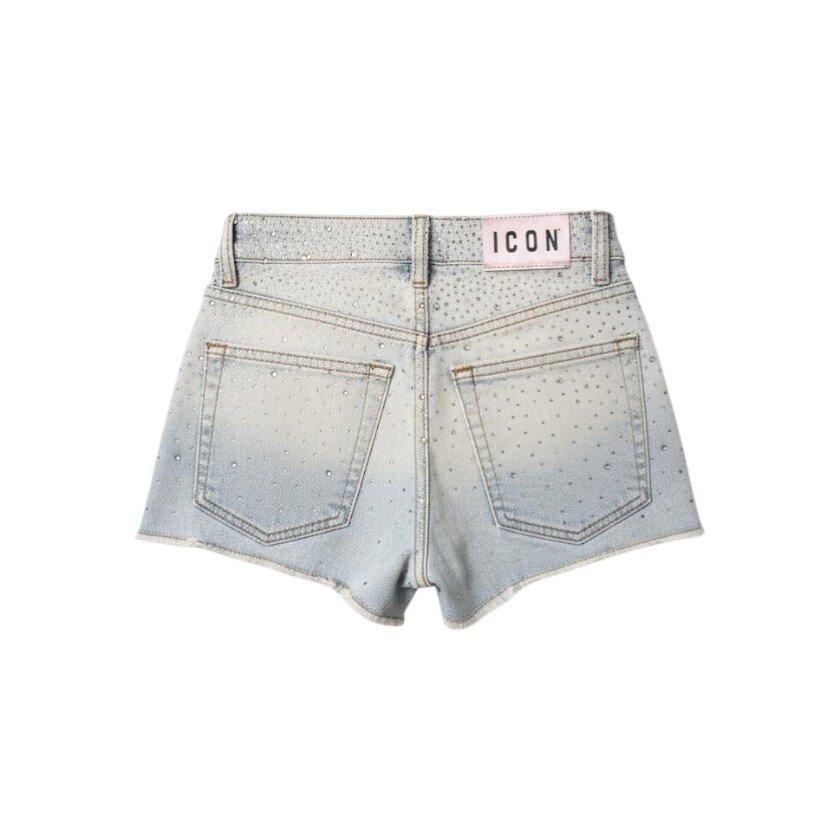 Icon shorts bambina in denim con strass lavaggio chiaro IGDS001058 7005 ICON 