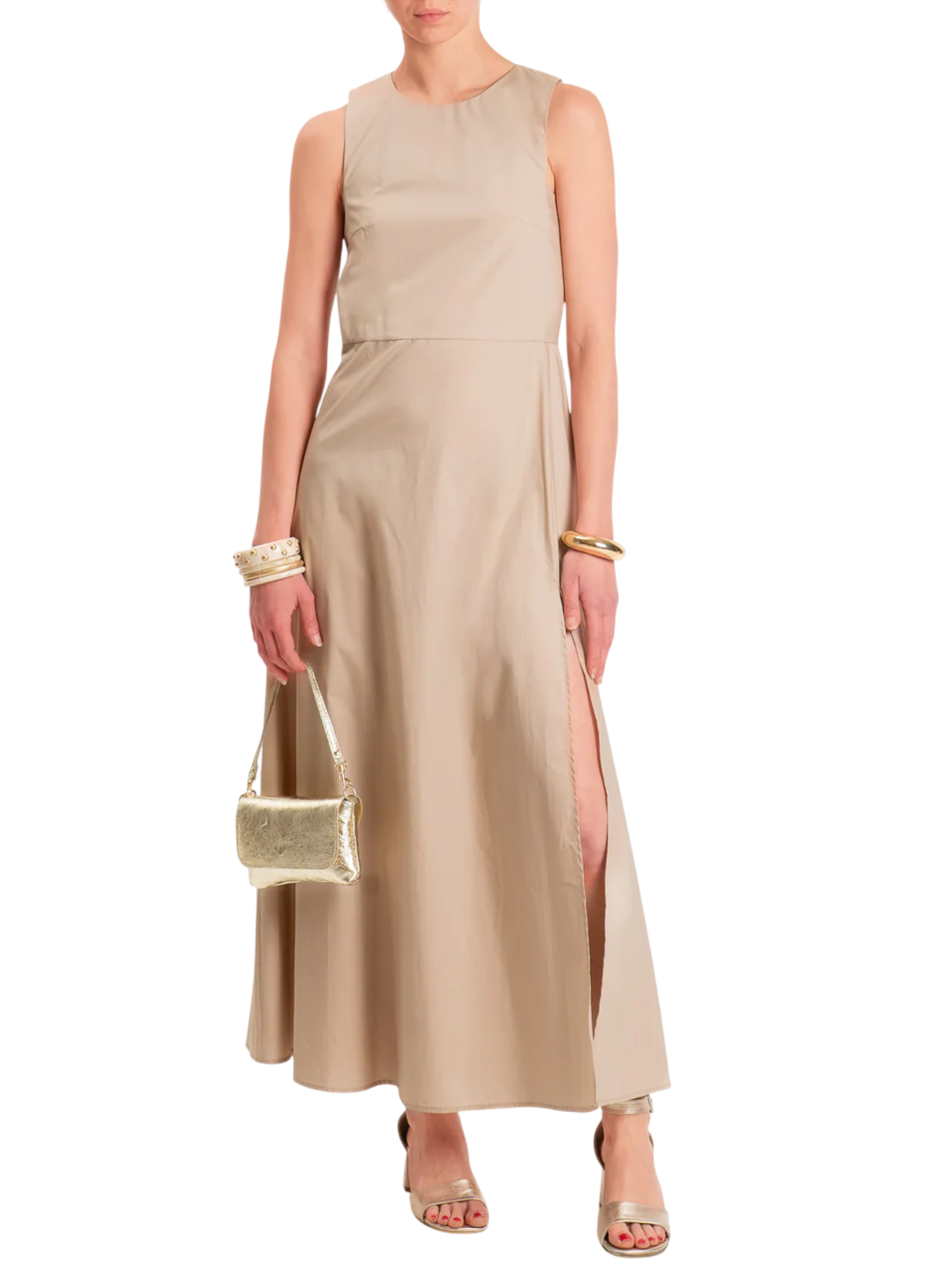 Vicolo abito lungo smanicato in cotone beige TAB1814 DESERTO VICOLO 