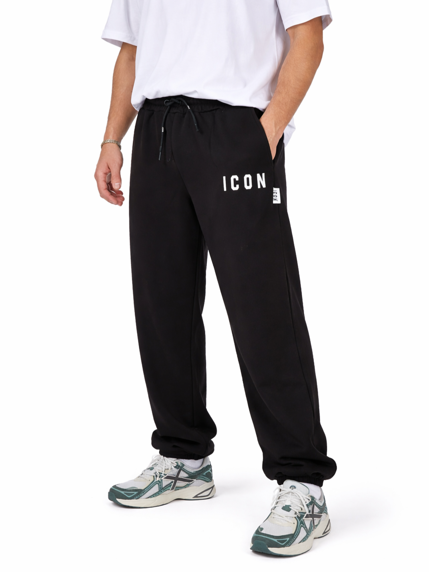 Icon pantaloni in felpa uomo gamba dritta nero IUP001 NERO-BIANCO ICON 