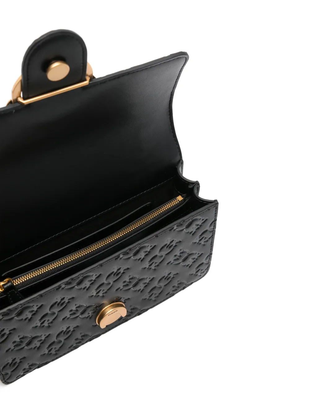 Pinko borsa Love One Mini in pelle con logo imprimè nero oro 100074-A1YB Z99Q PINKO 