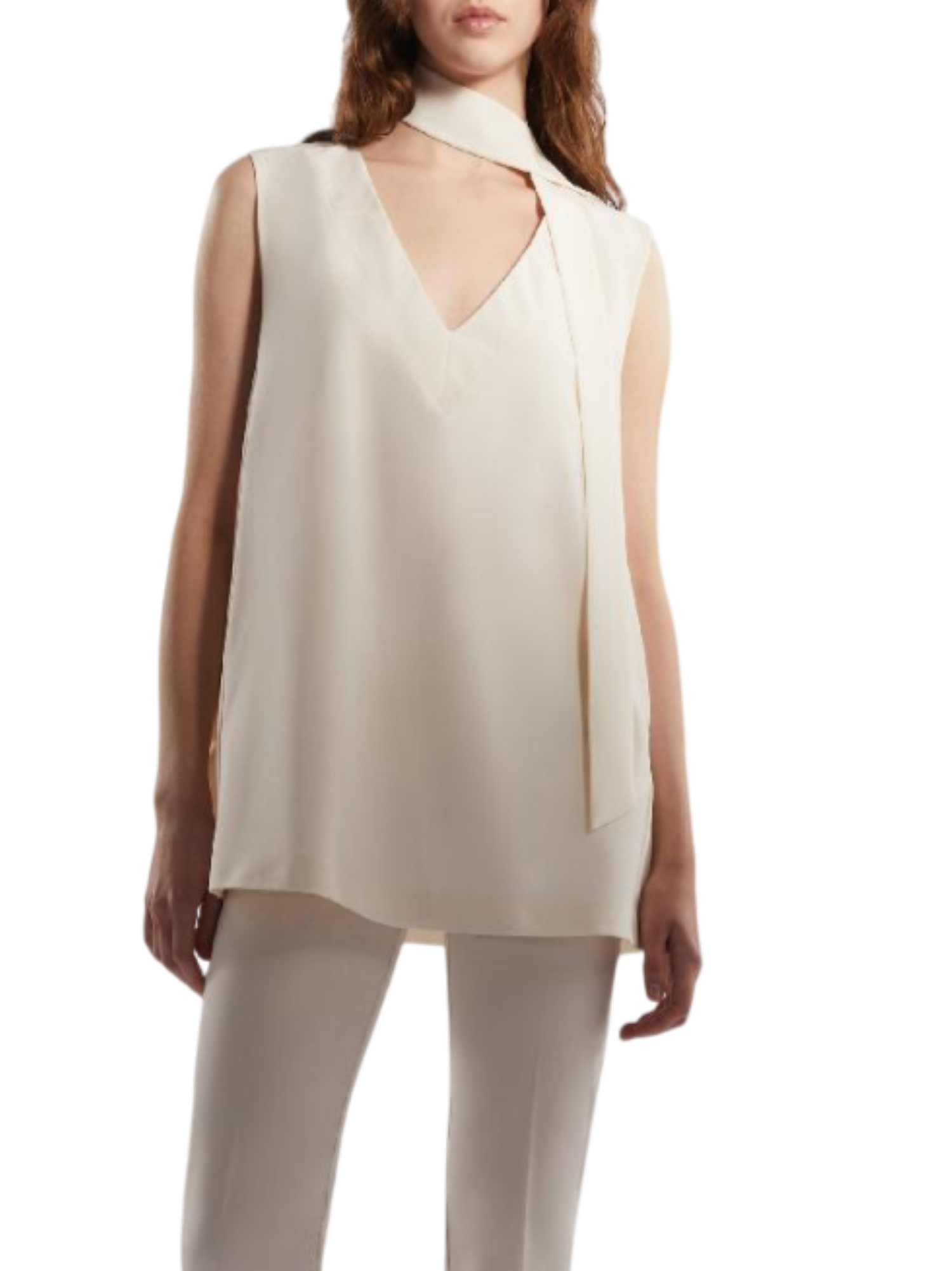 Simona Corsellini blusa smanicata con fusciacca panna P25CPTN00201 0359 SIMONA CORSELLINI 