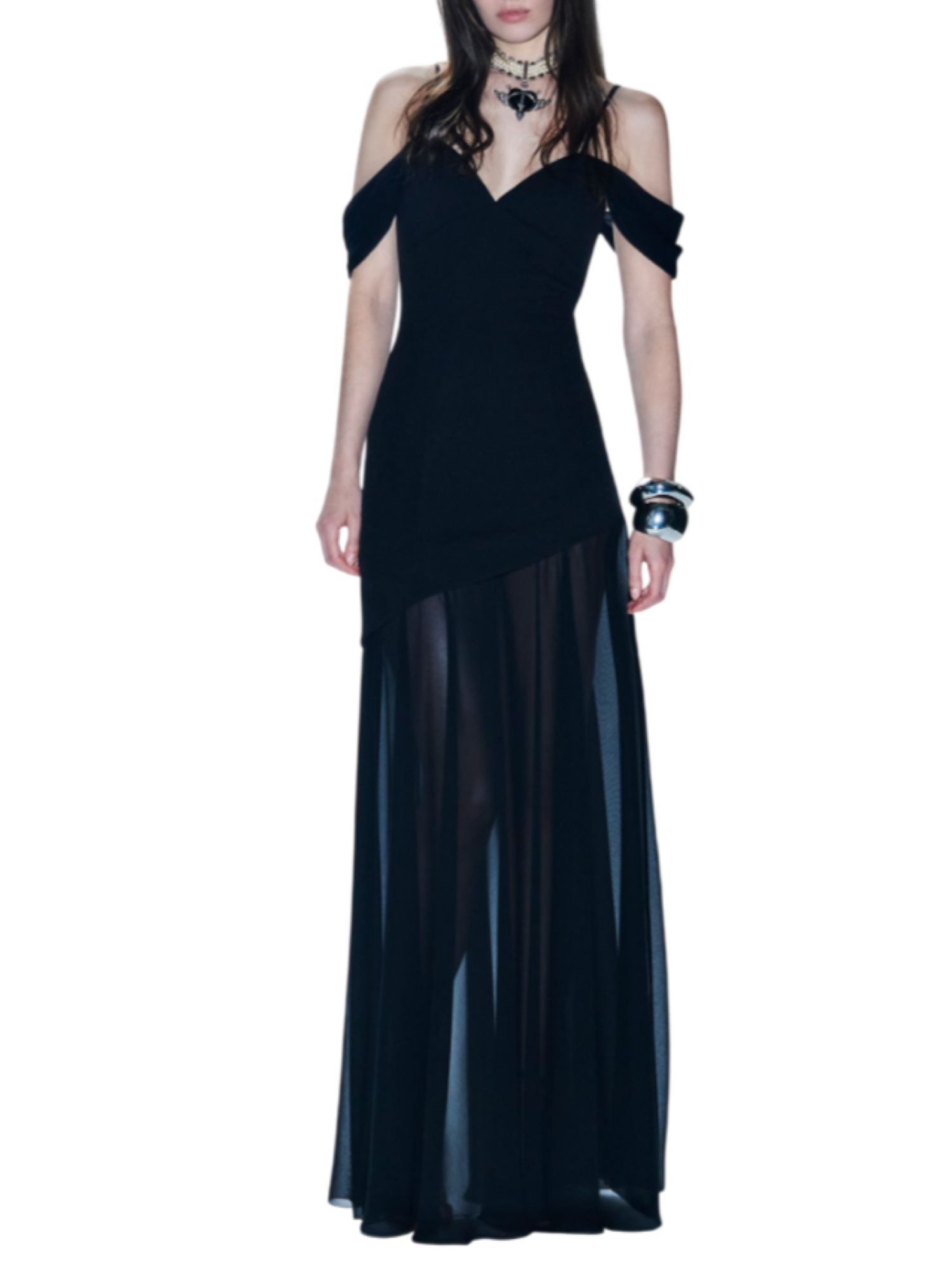 Aniye By abito lungo Teodora con trasparenze nero 185124 01299 ANIYE BY 