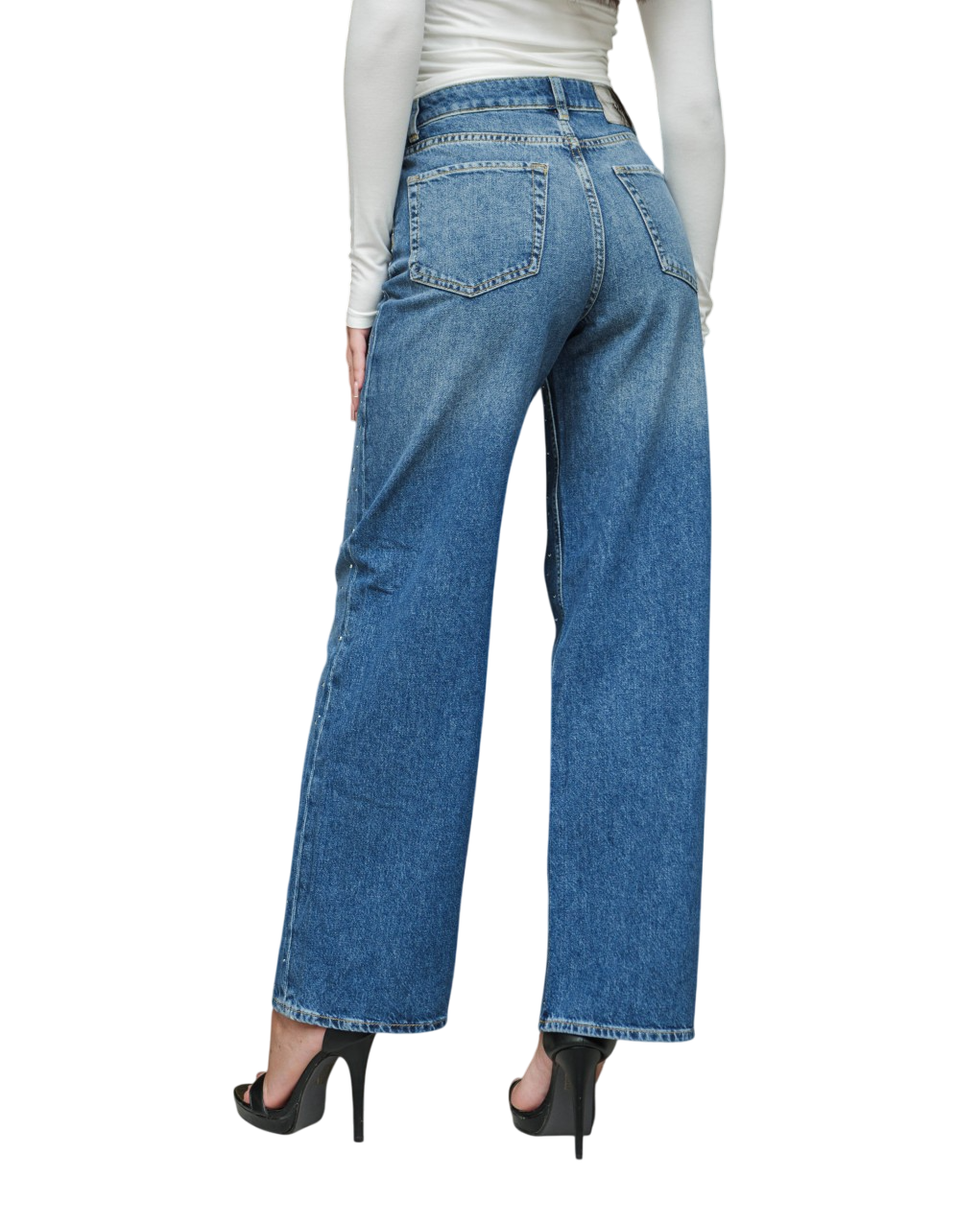 Jjxx jeans gamba larga con borchie lavaggio blu