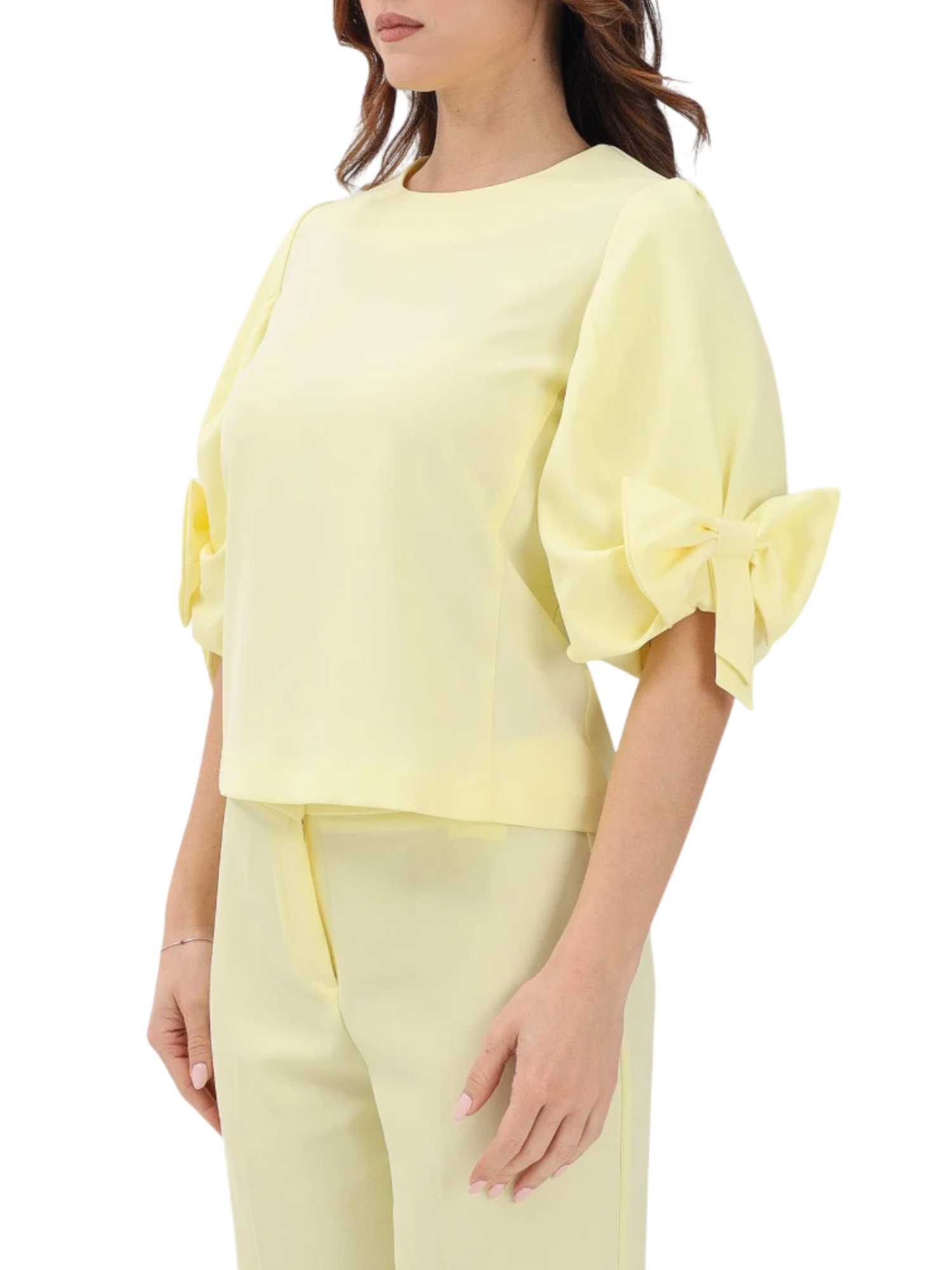 Vicolo blusa manica 3/4 con fiocco giallo TAB0245 GIALLO VICOLO 