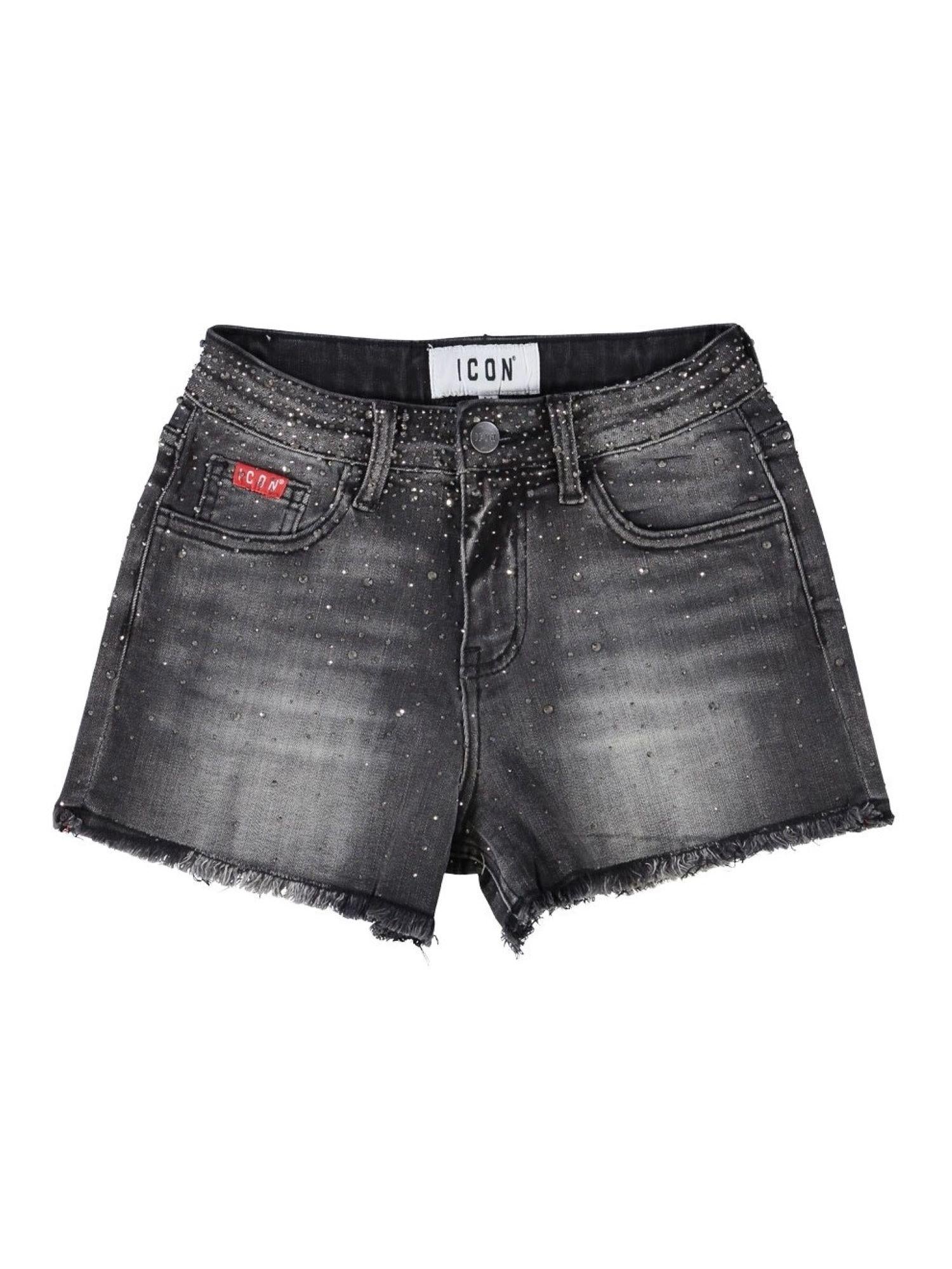Icon shorts bambina in denim con strass lavaggio nero IGDS001061 9007 ICON 
