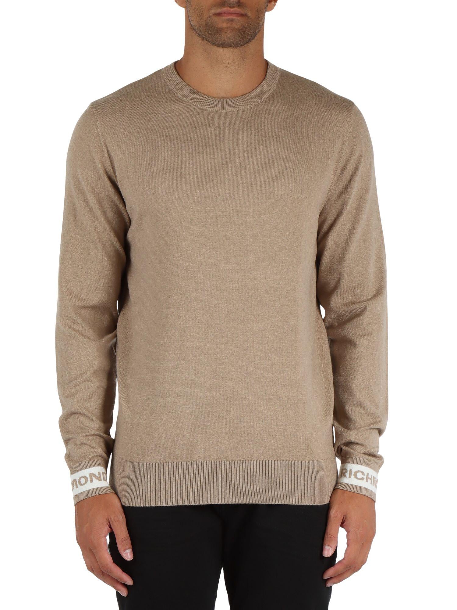 John Richmond maglia girocollo Artuso con logo jacquard beige UMA24099MA CHINCHILLA John RICHMOND 