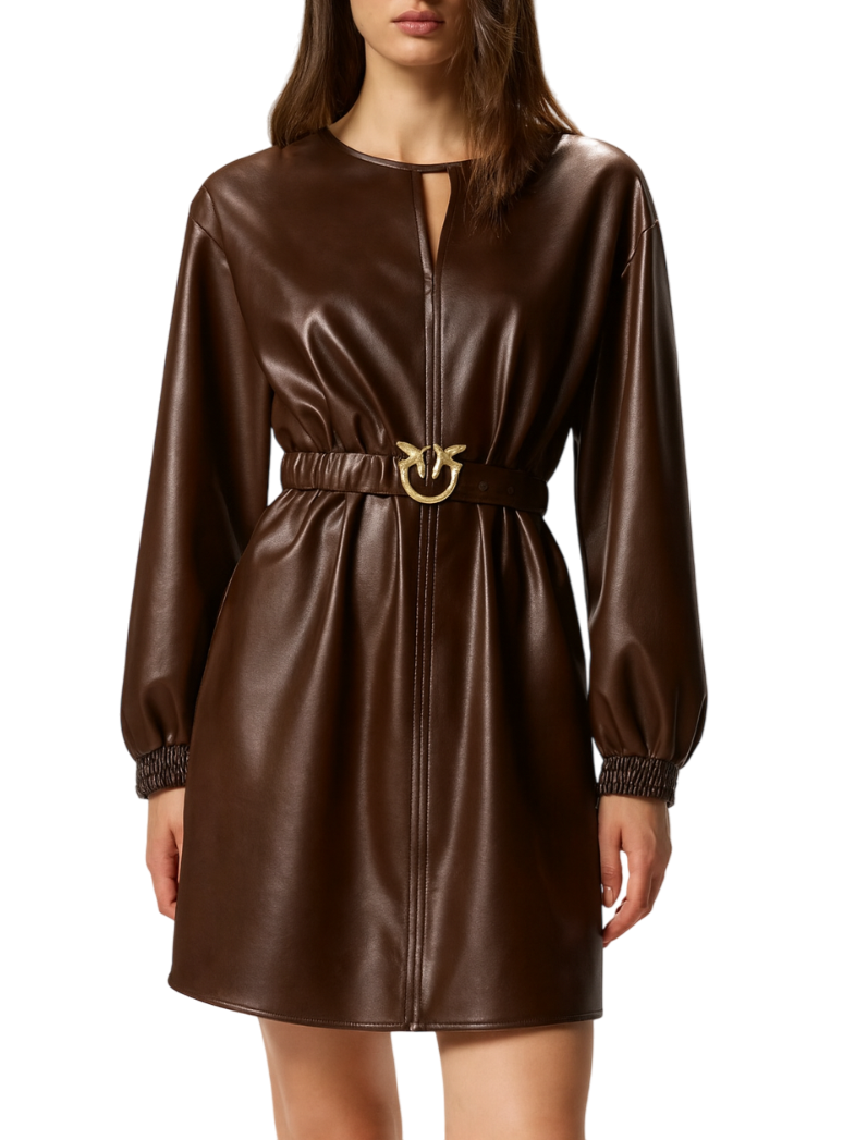Pinko abito Sfumato in ecopelle con cinta marrone 105587-A2P4 M22 PINKO 