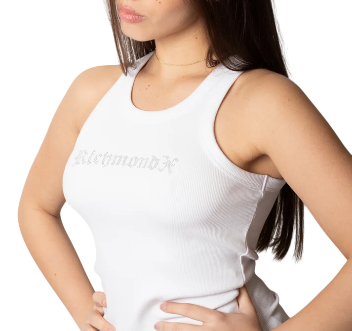 John Richmond canotta donna Verkili con logo strass bianco UWP26003CN WHITE John RICHMOND 