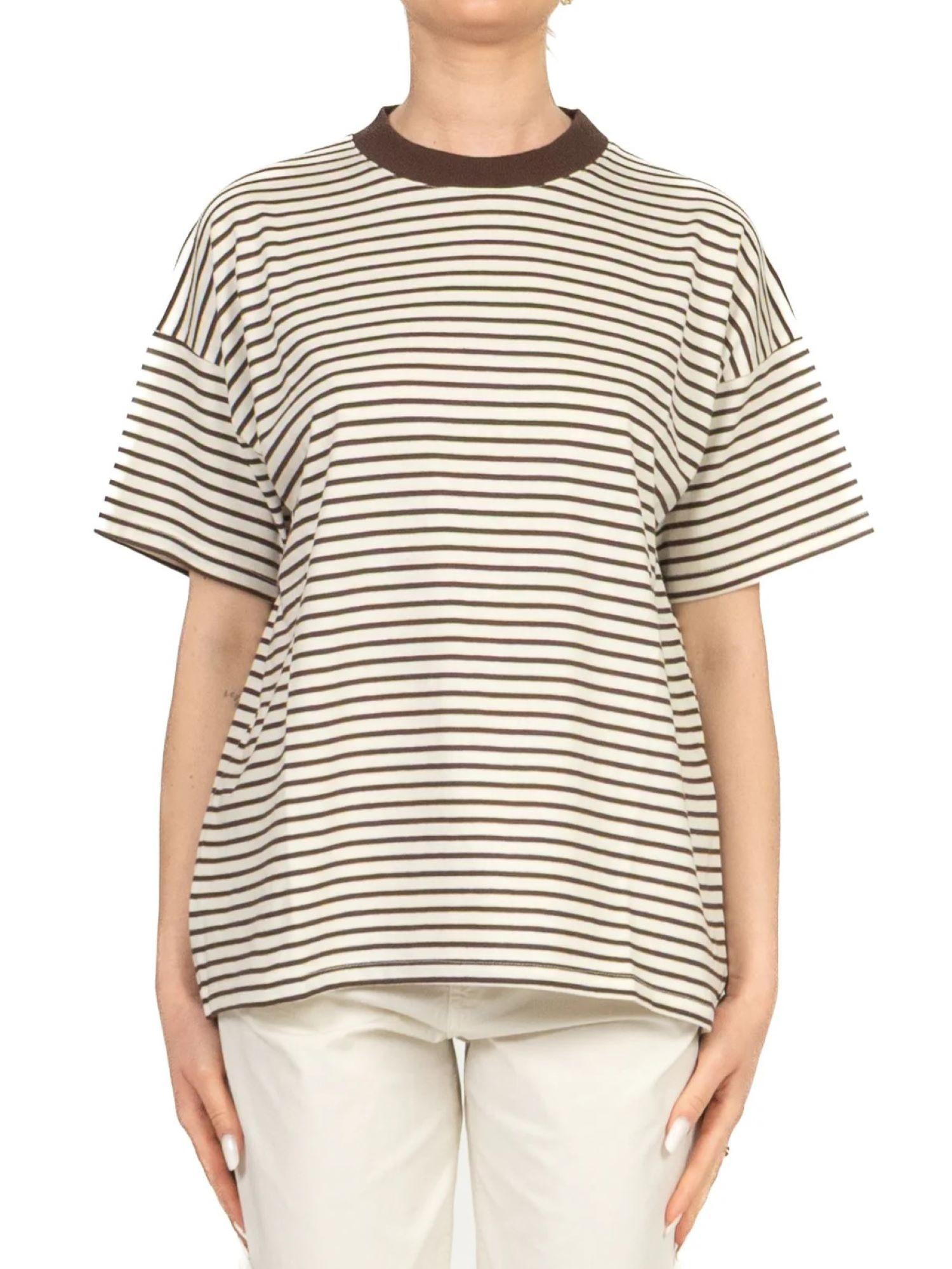 Vicolo T-shirt donna in cotone a righe panna marrone UAB0315 BURRO-MORO VICOLO 