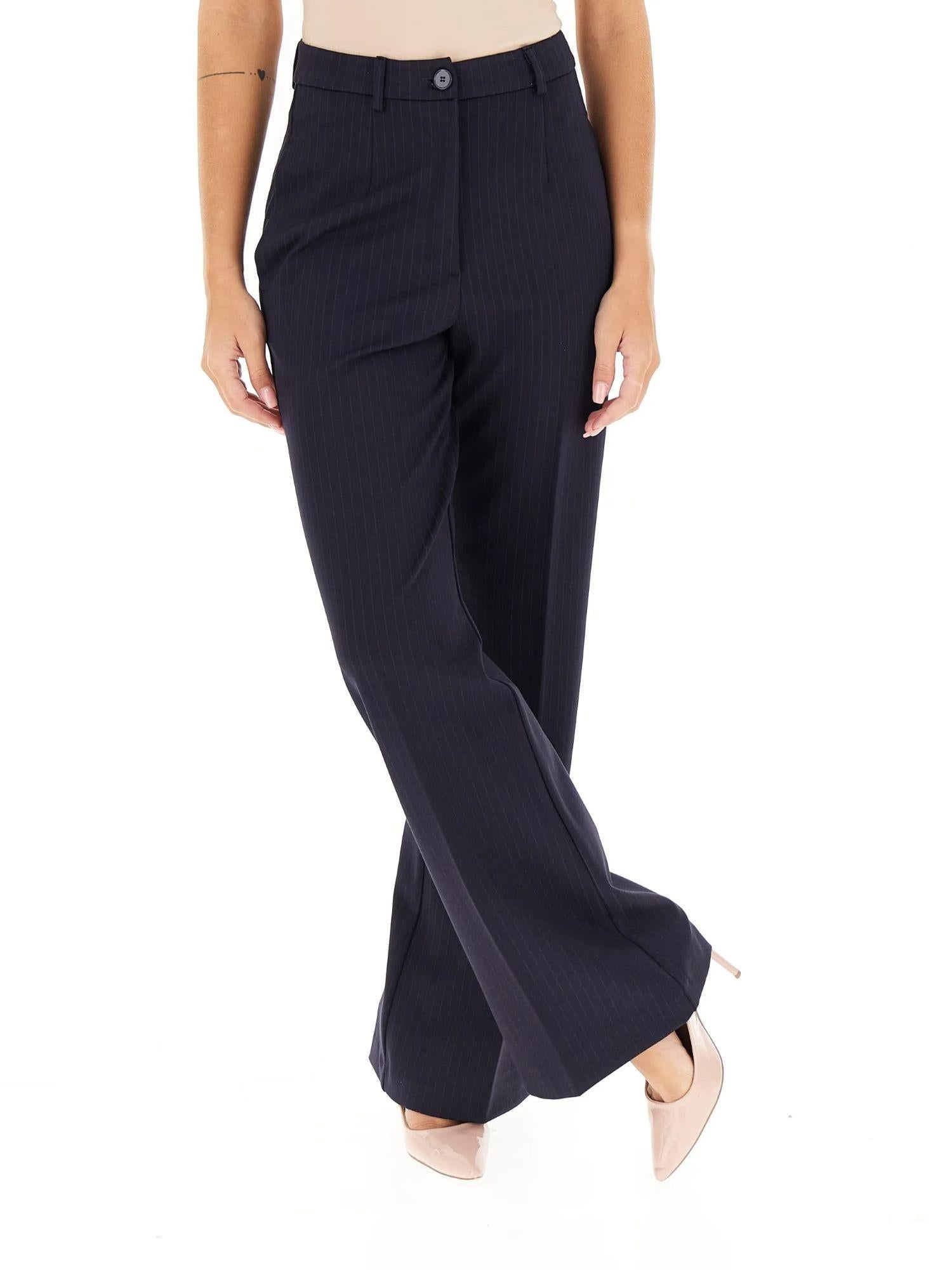 Vicolo pantaloni palazzo gessati blu TF0264 BLU NOTTE VICOLO 
