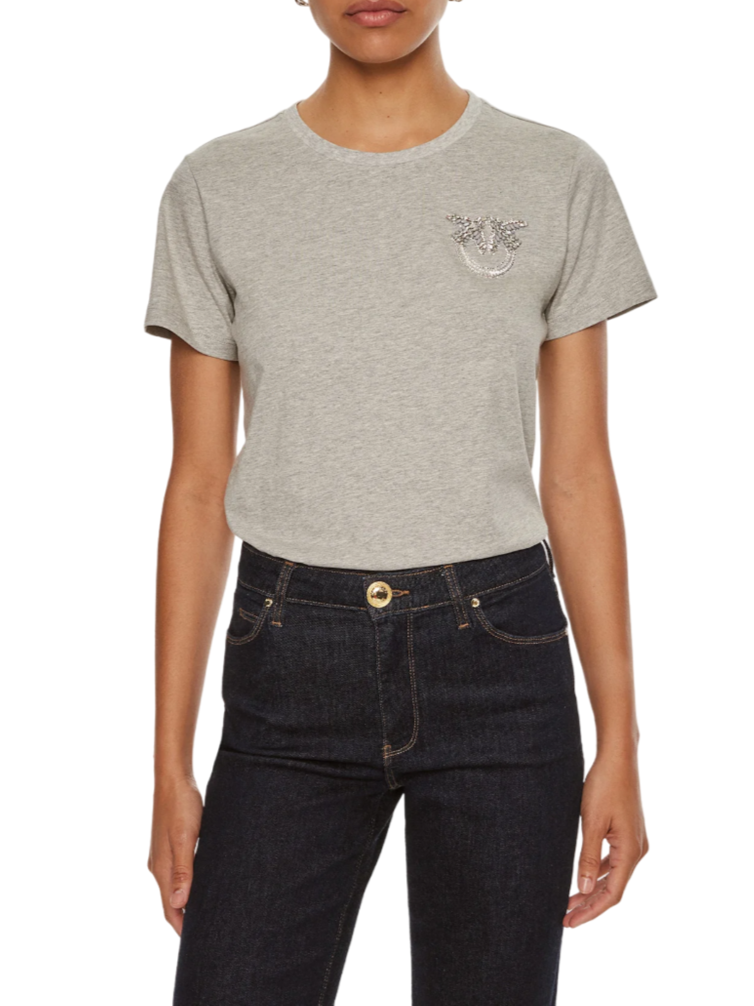 Pinko T-shirt manica corta Nambrone con logo gioiello grigio